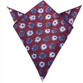 Blue White Floral on Burgundy Pocket Square