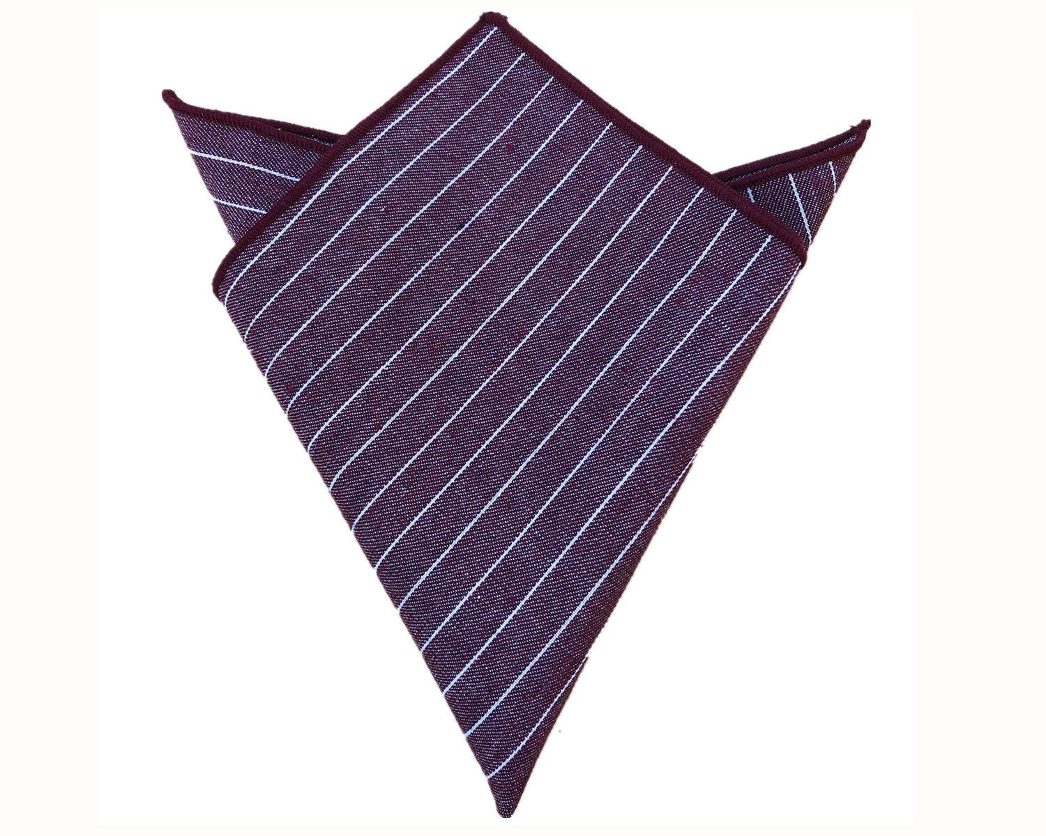 Burgundy with White Stripe Cotton Pocket Square