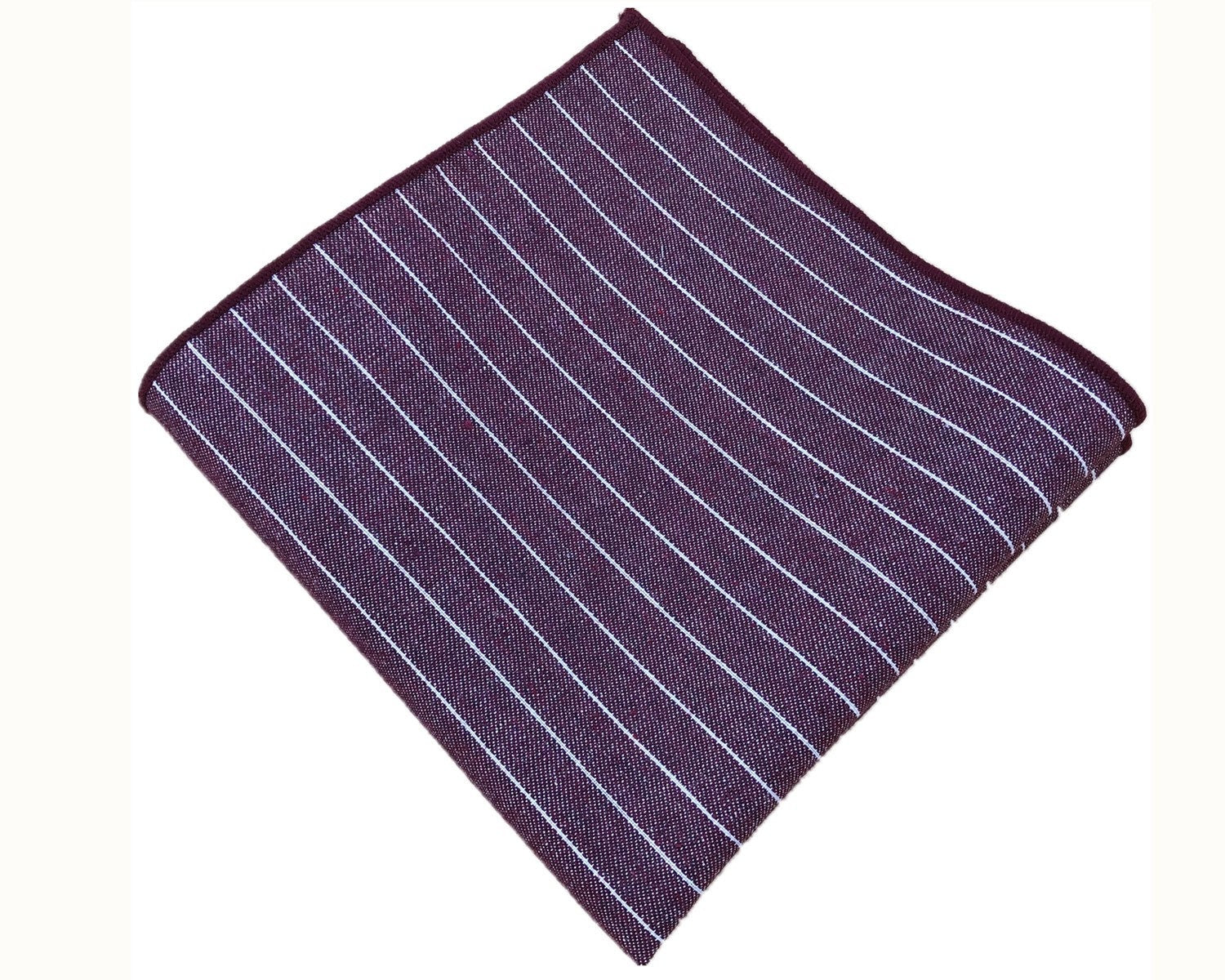 Burgundy with White Stripe Cotton Pocket Square