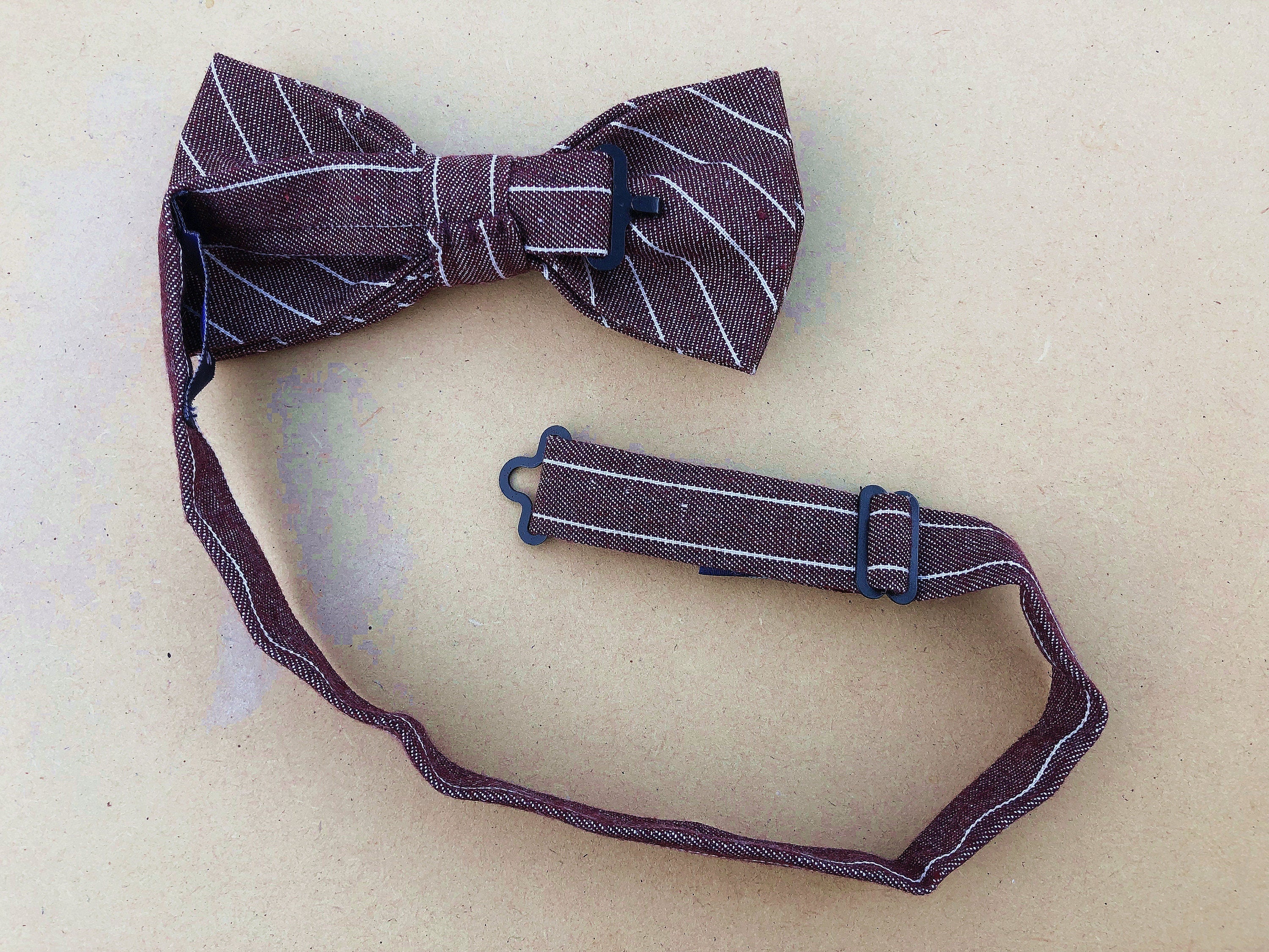 Burgundy with White Stripes Cotton Pre-tied Bow Tie