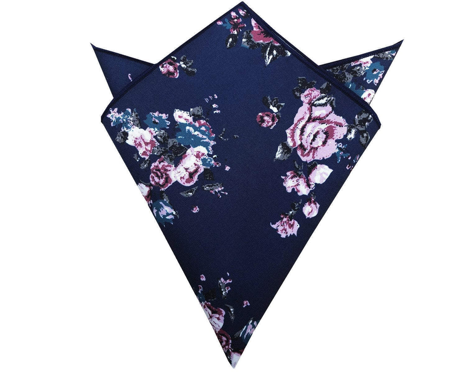 Midnight with Lilac Rose Floral Pocket Square