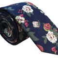 Navy Blue with White Rose Floral Necktie