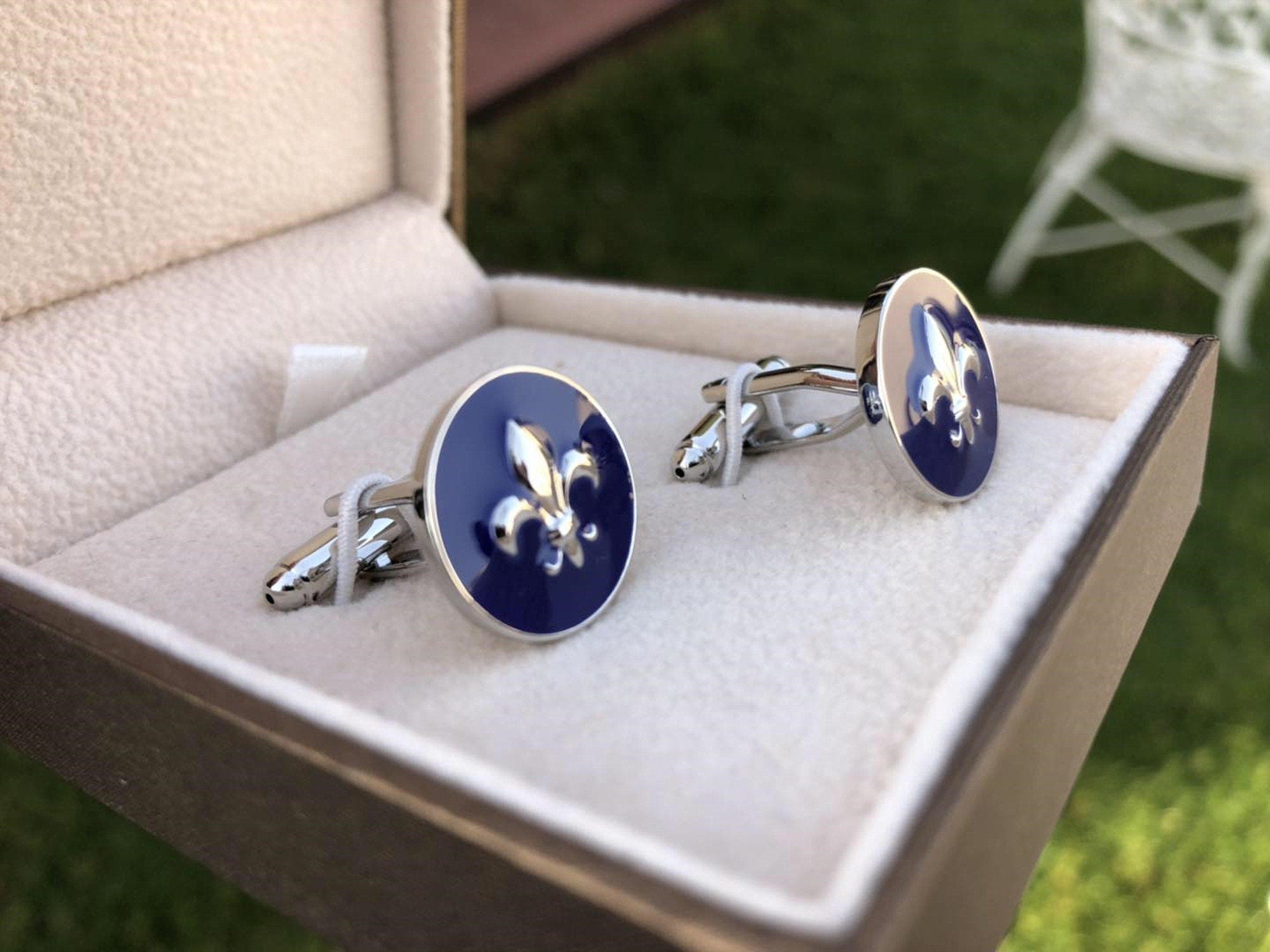 Sapphire Blue Fleur De Lis Cufflinks