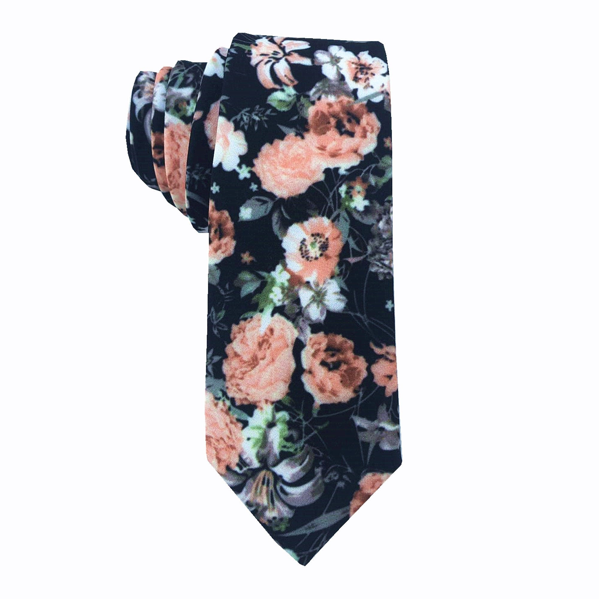 Peach on Black Floral Necktie