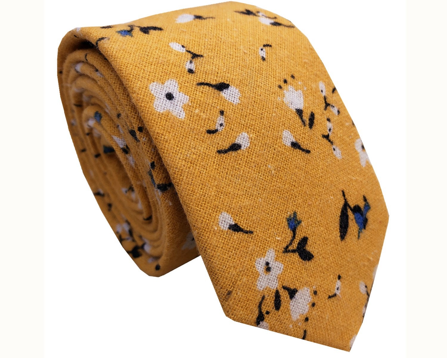 Yellow White Floral Skinny Tie