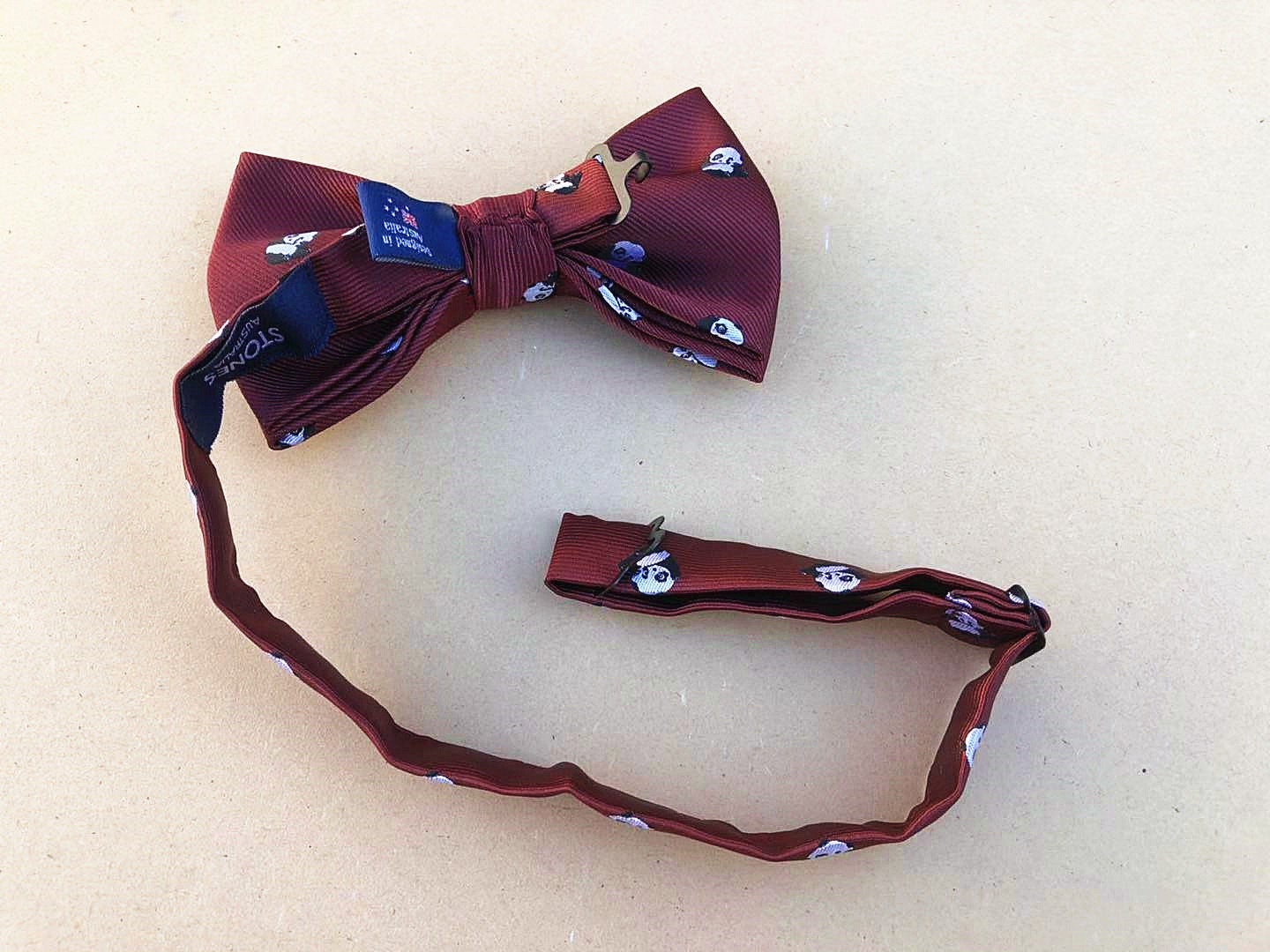 Burgundy Panda Pre-tied Bow Tie
