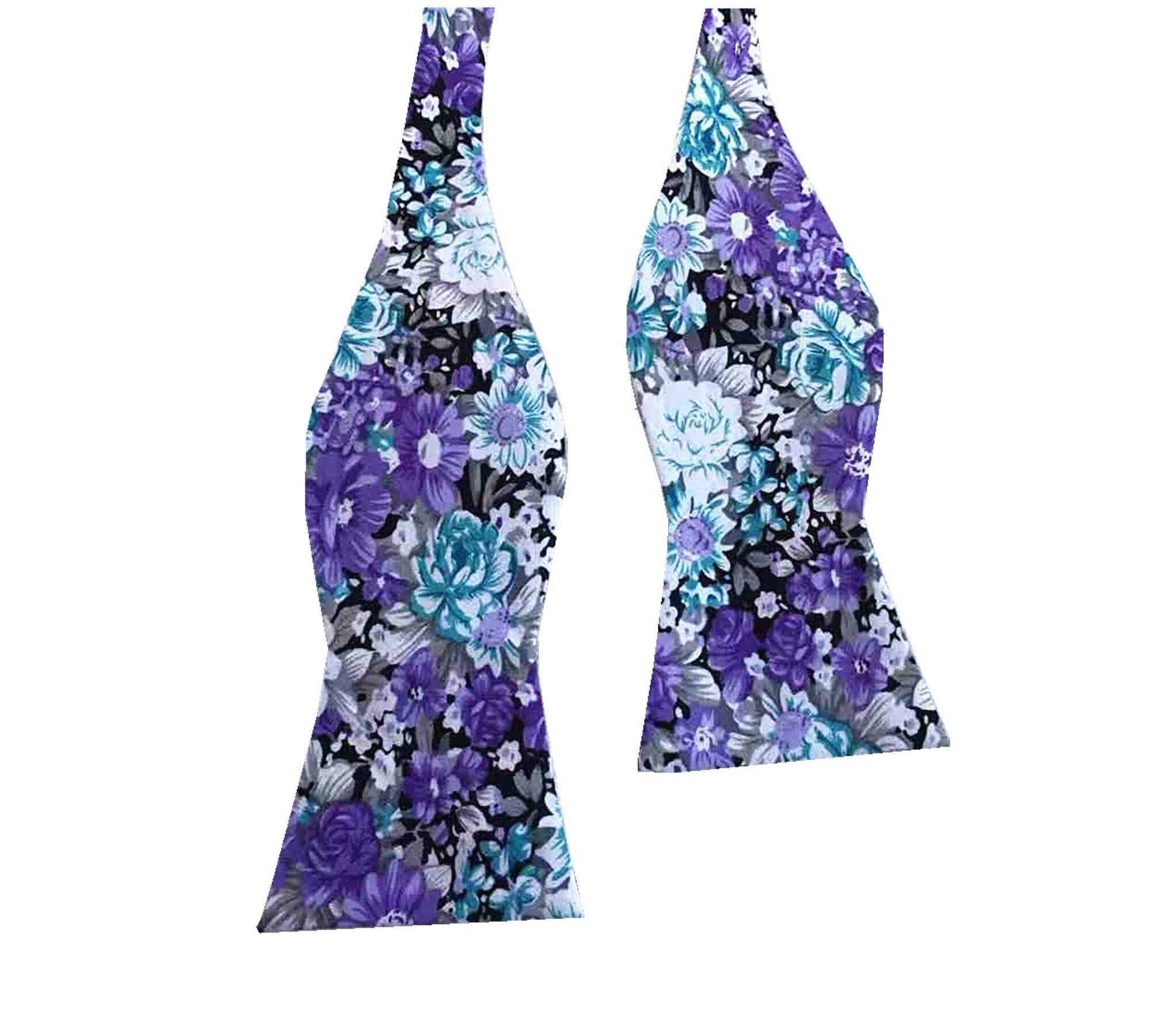 Purple Teal Green Floral Self-tied Bow Tie