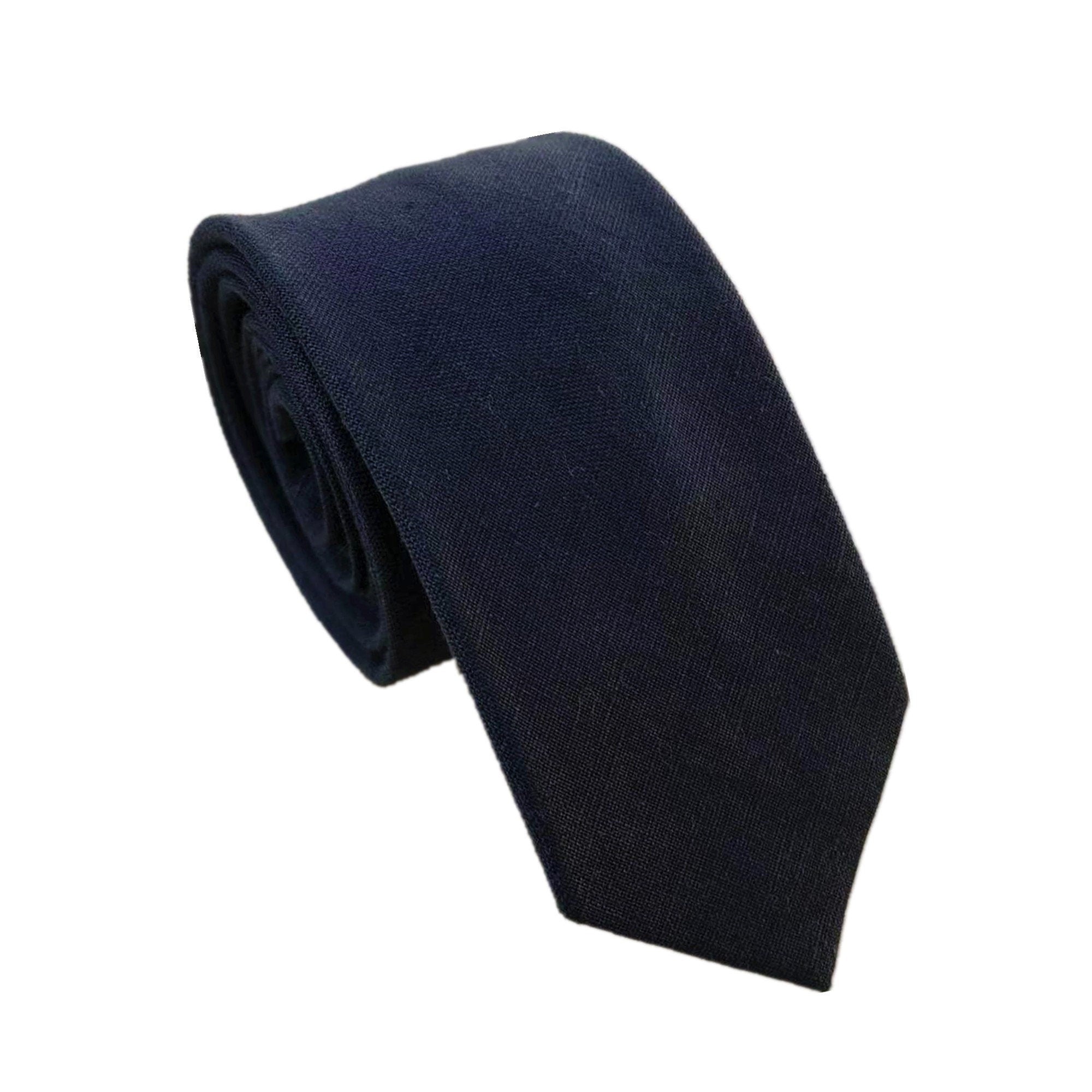 Dark Navy Blue Linen Skinny Tie