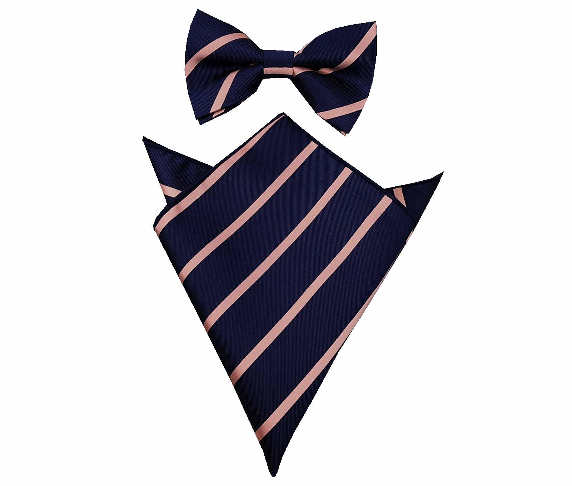Navy Peach Stripes Pre-tied Bow Tie