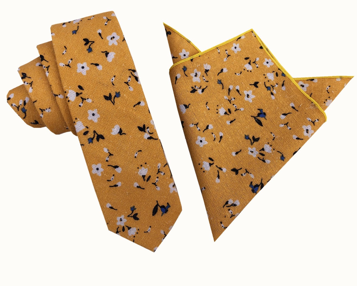 Yellow White Floral Pocket Square