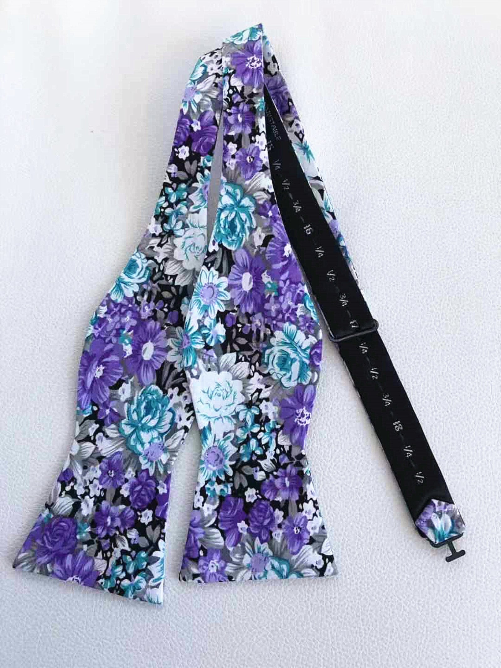 Purple Teal Green Floral Self-tied Bow Tie