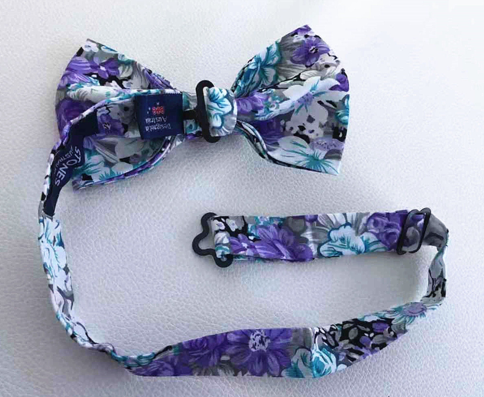 Purple Teal Green Floral Pre-tied Bow Tie