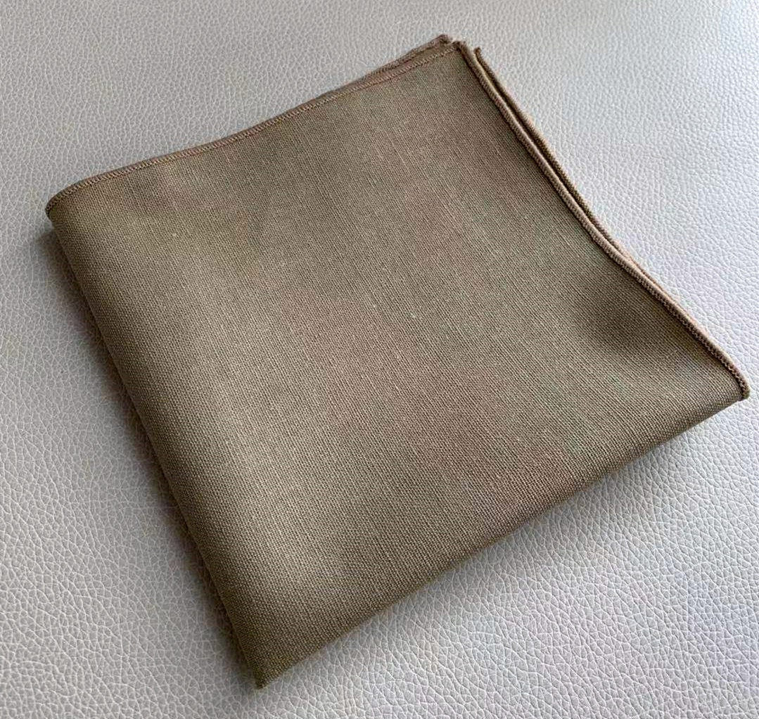 Brown Khaki Linen Pocket Square