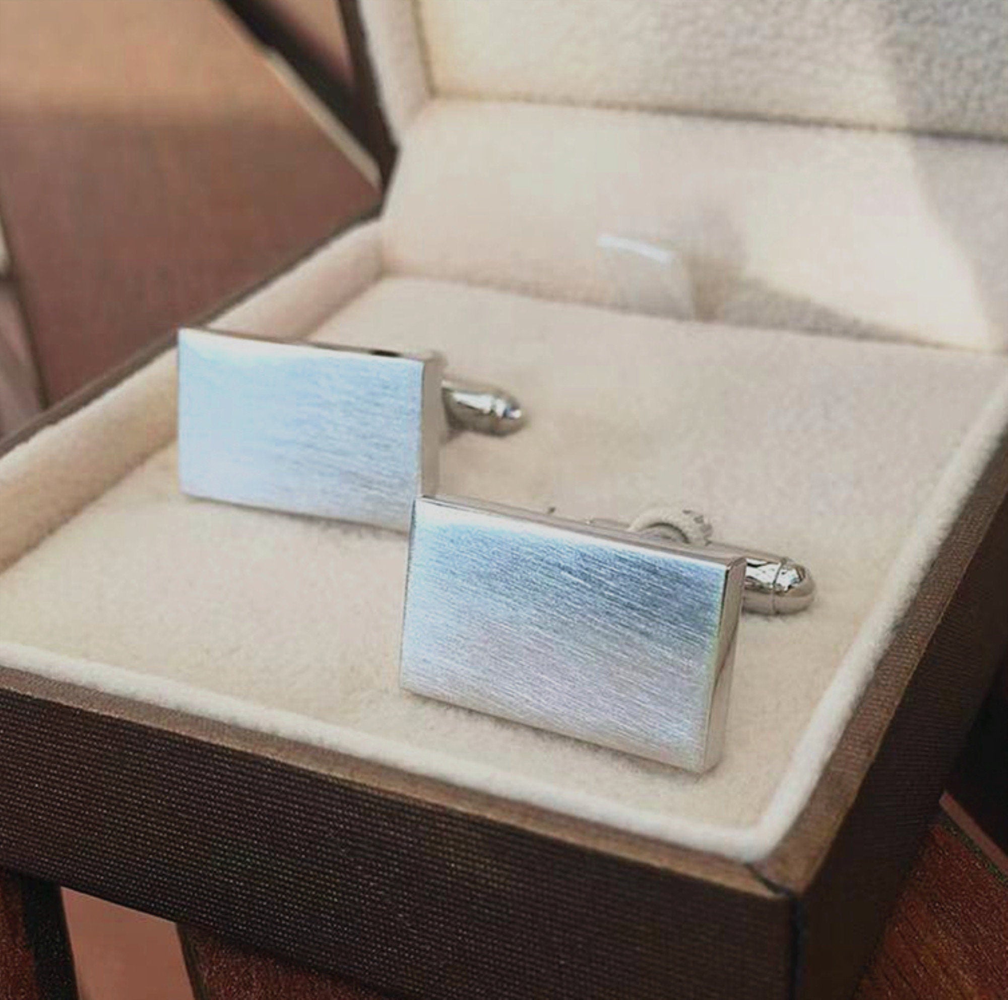 Brushed Silver Rectangular Cufflinks