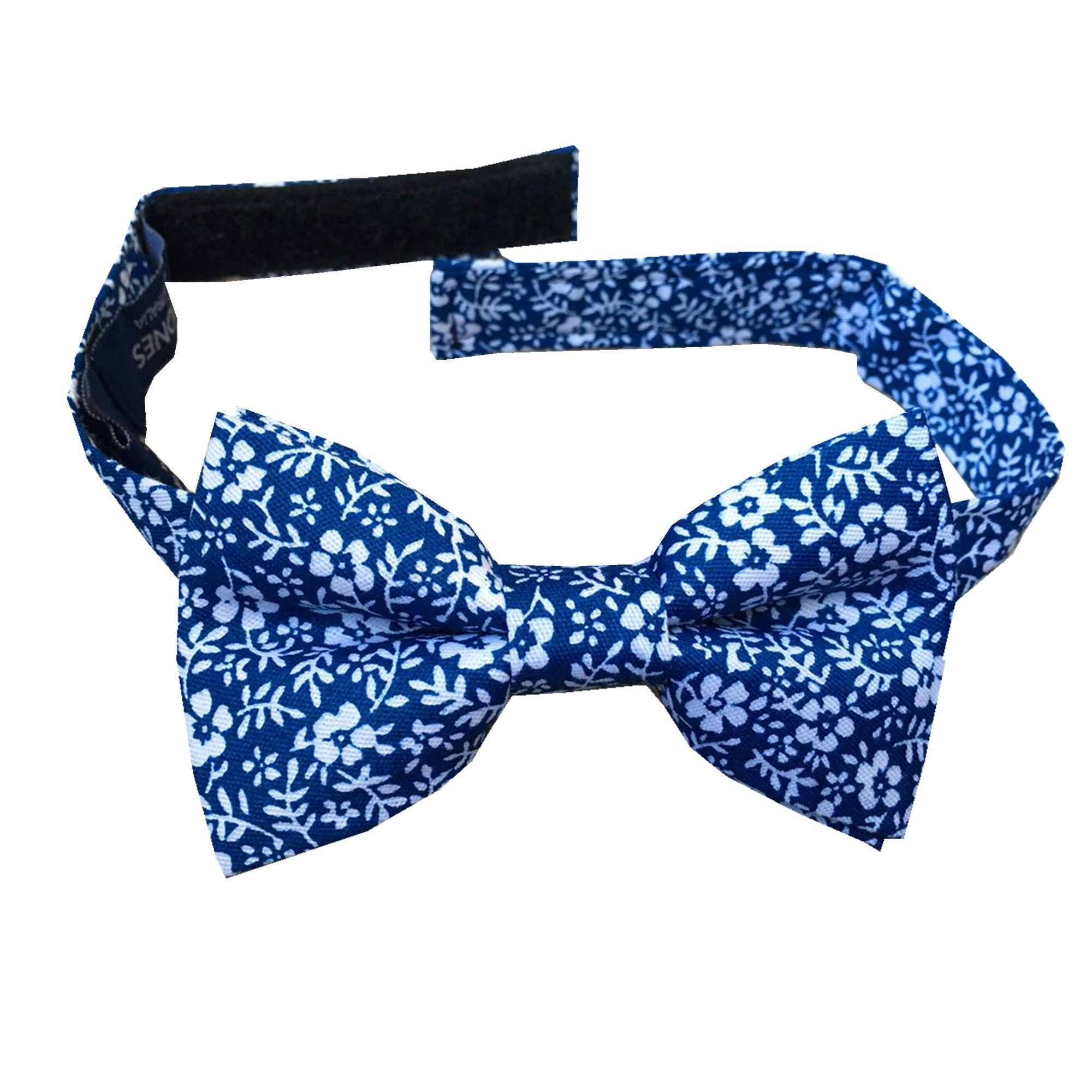 White Floral on Blue Kids Bow Tie