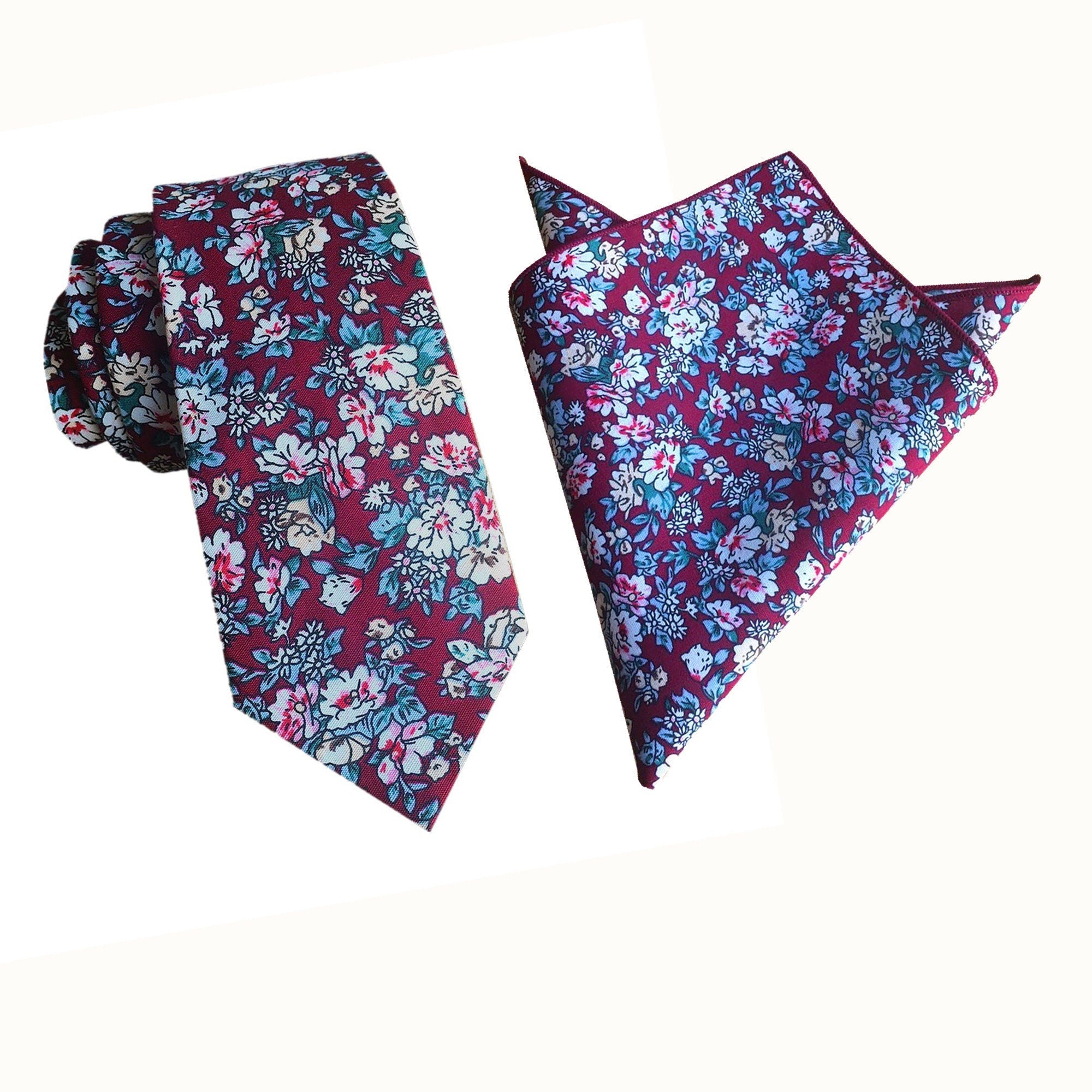 White Floral on Burgundy Necktie