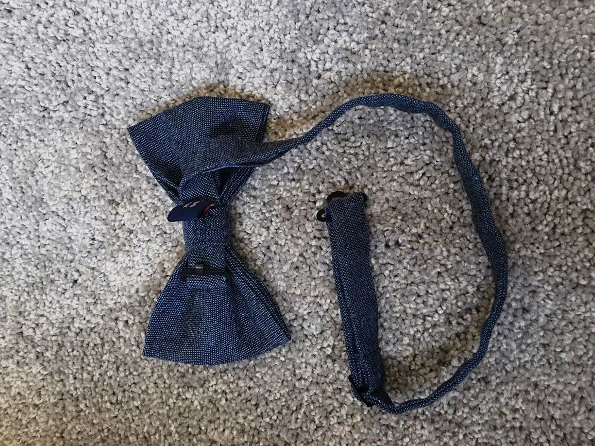 Dark Navy Blue & Black Linen Kids Bow Tie