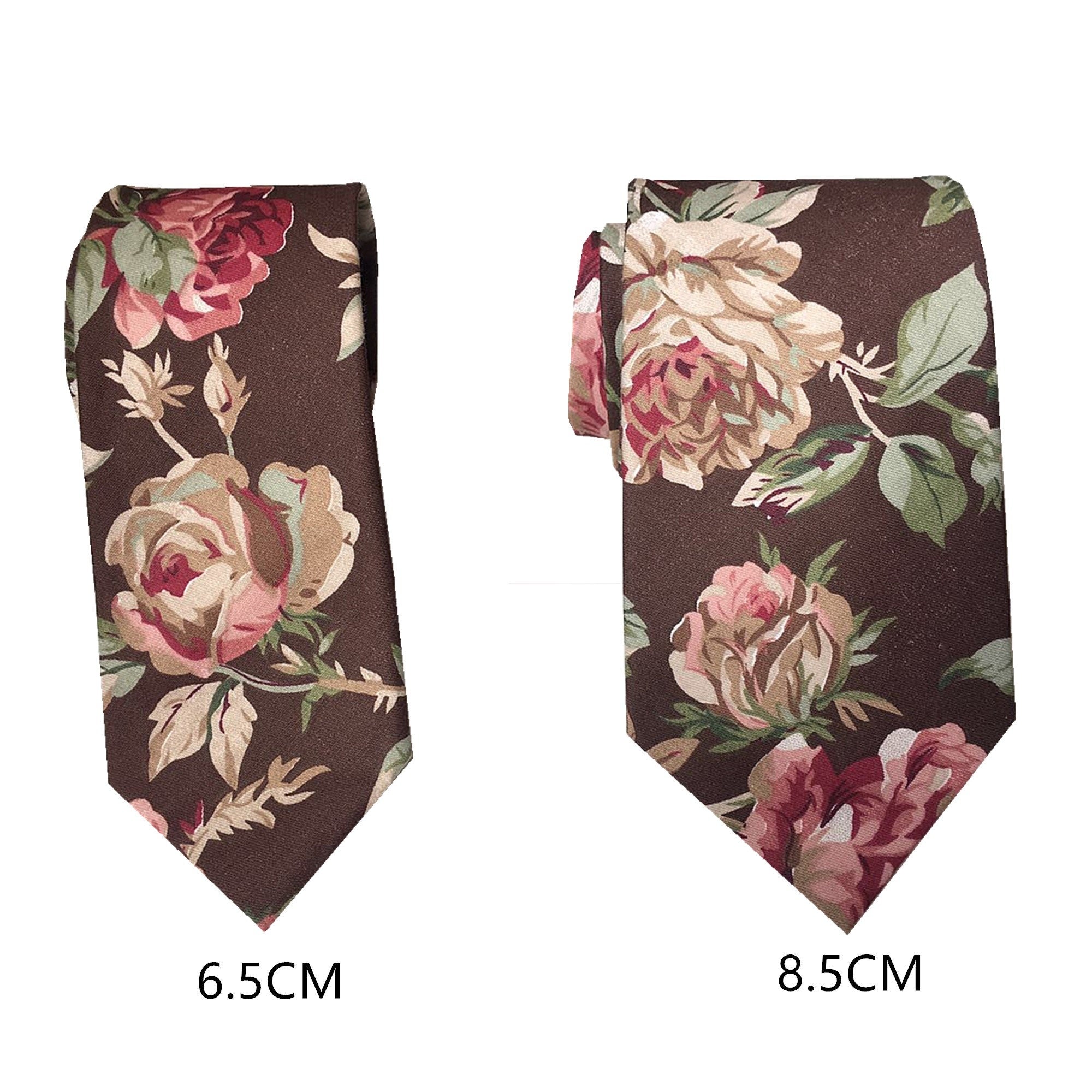 Rose Floral on Brown Cotton Necktie