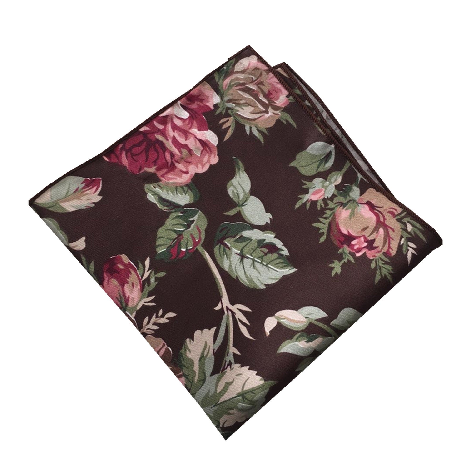 Rose Floral on Brown Cotton Pocket Square