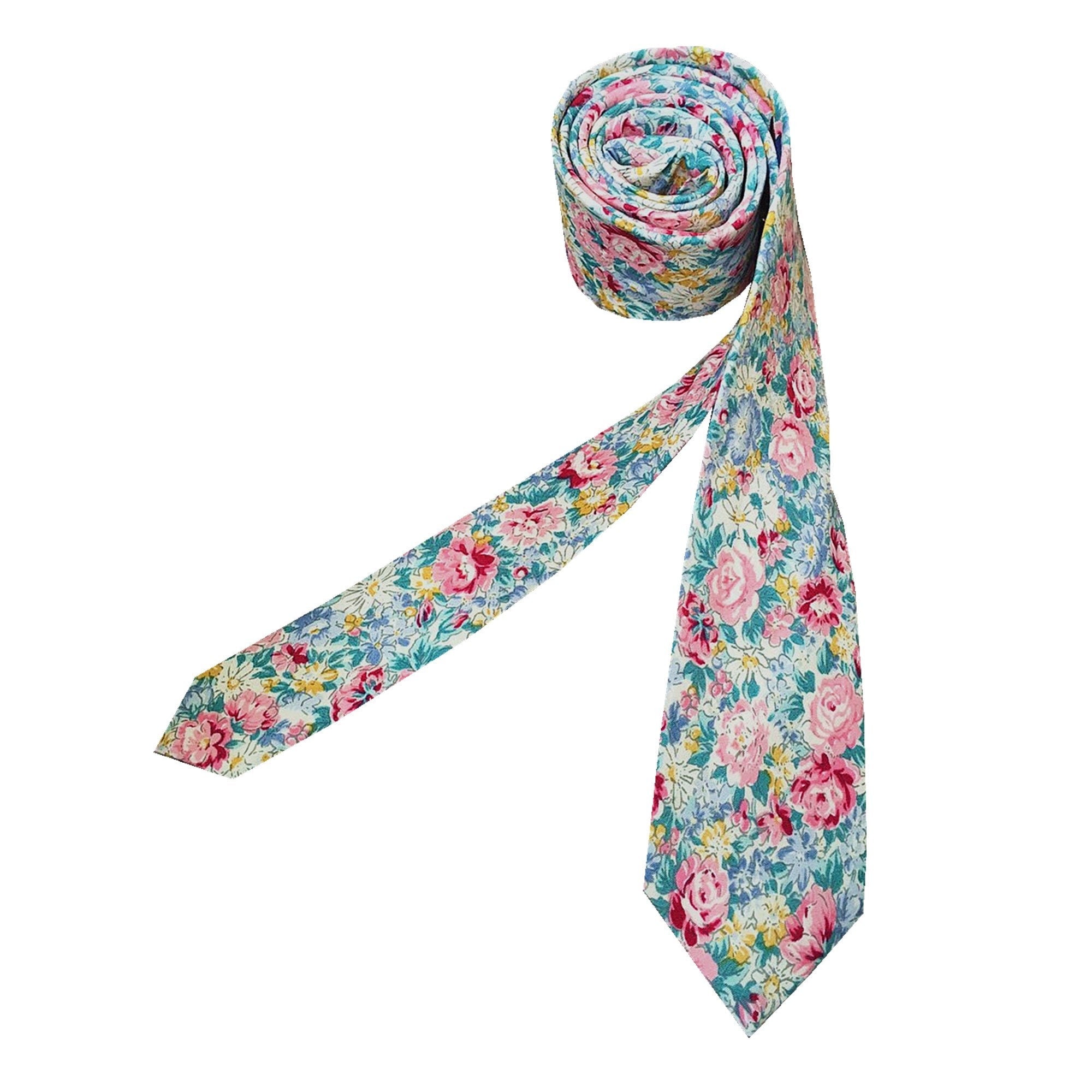 Pink White Floral Skinny Tie