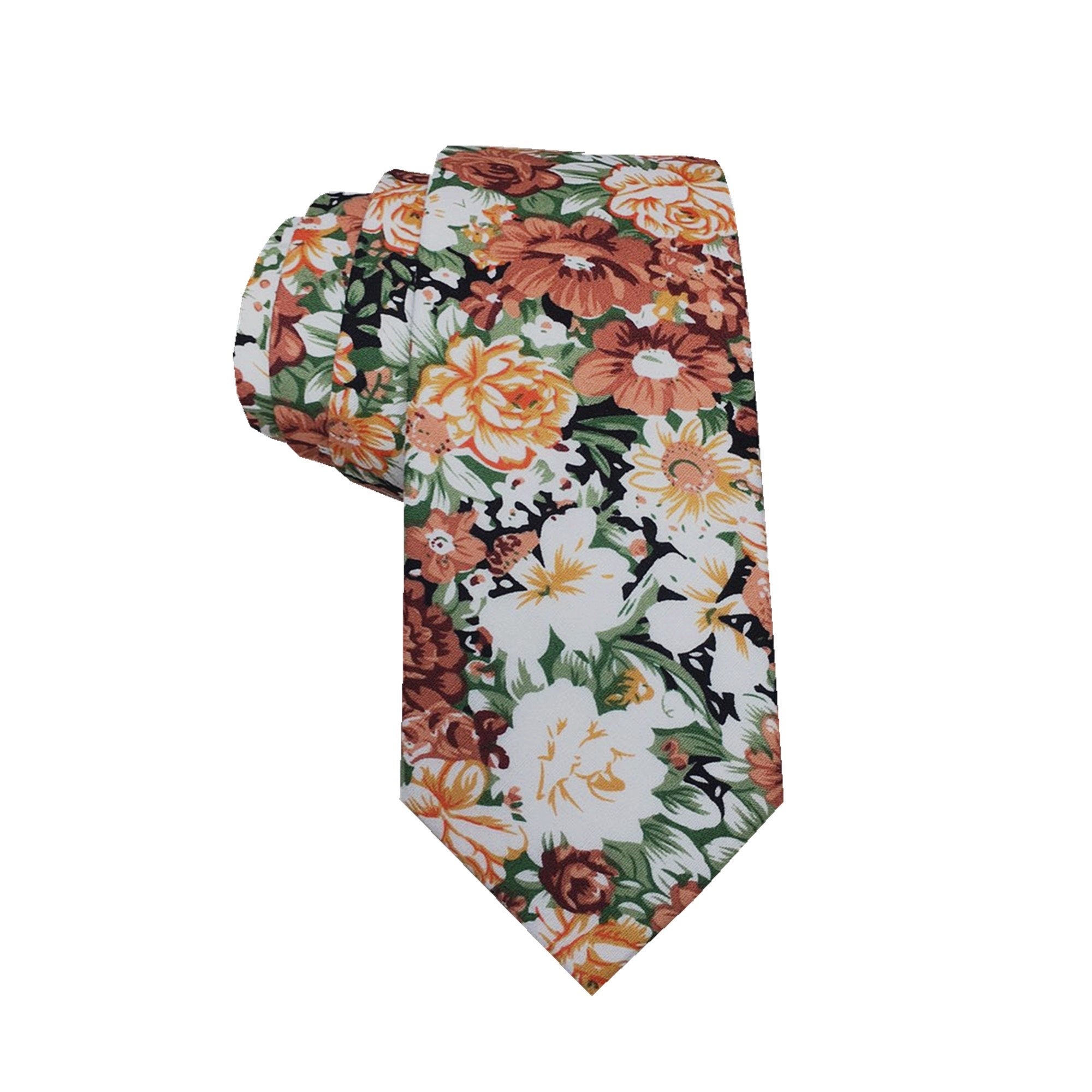 Orange Green Floral Skinny Tie