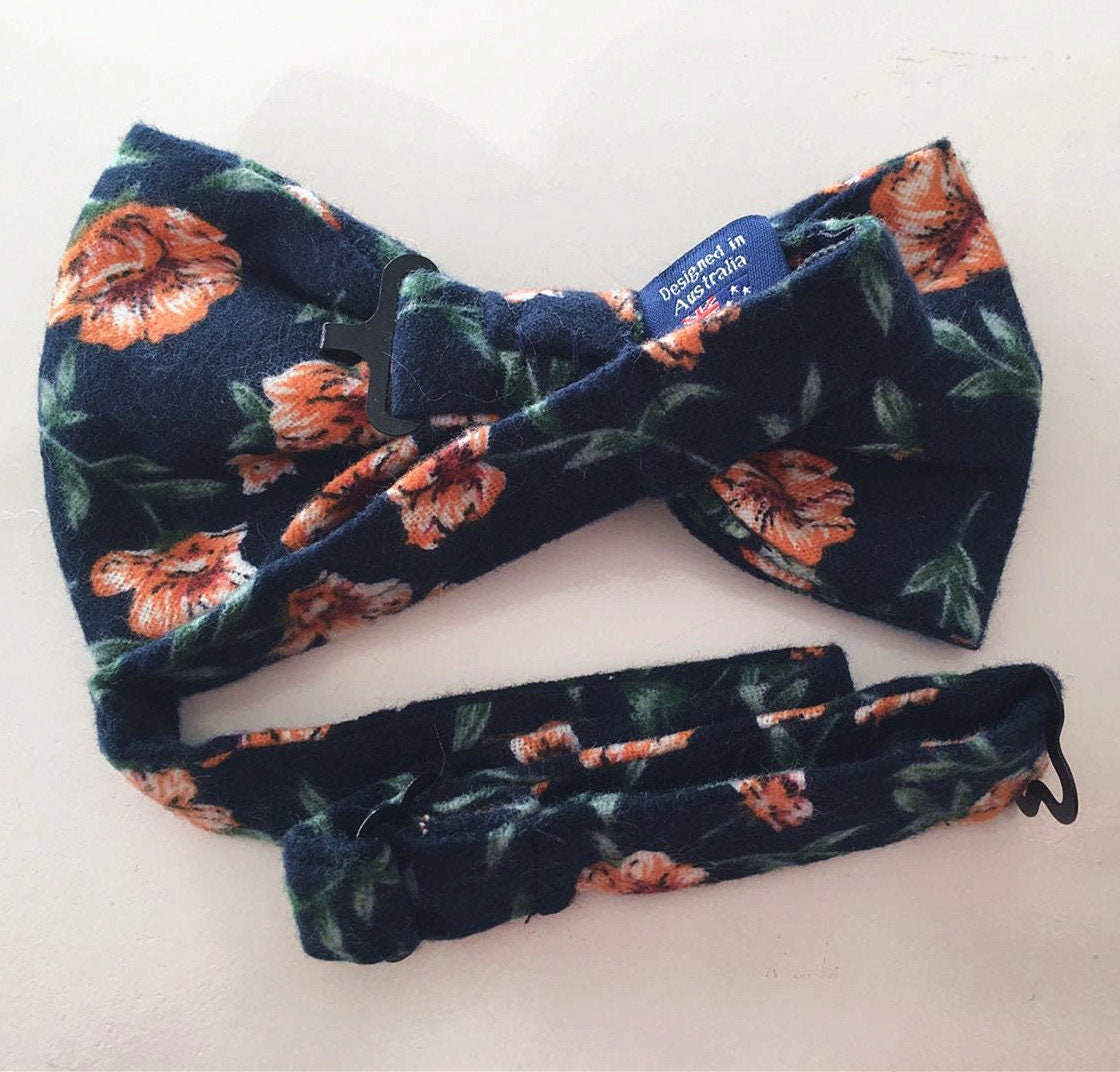 Midnight Orange Floral Pre-tied Bow Tie