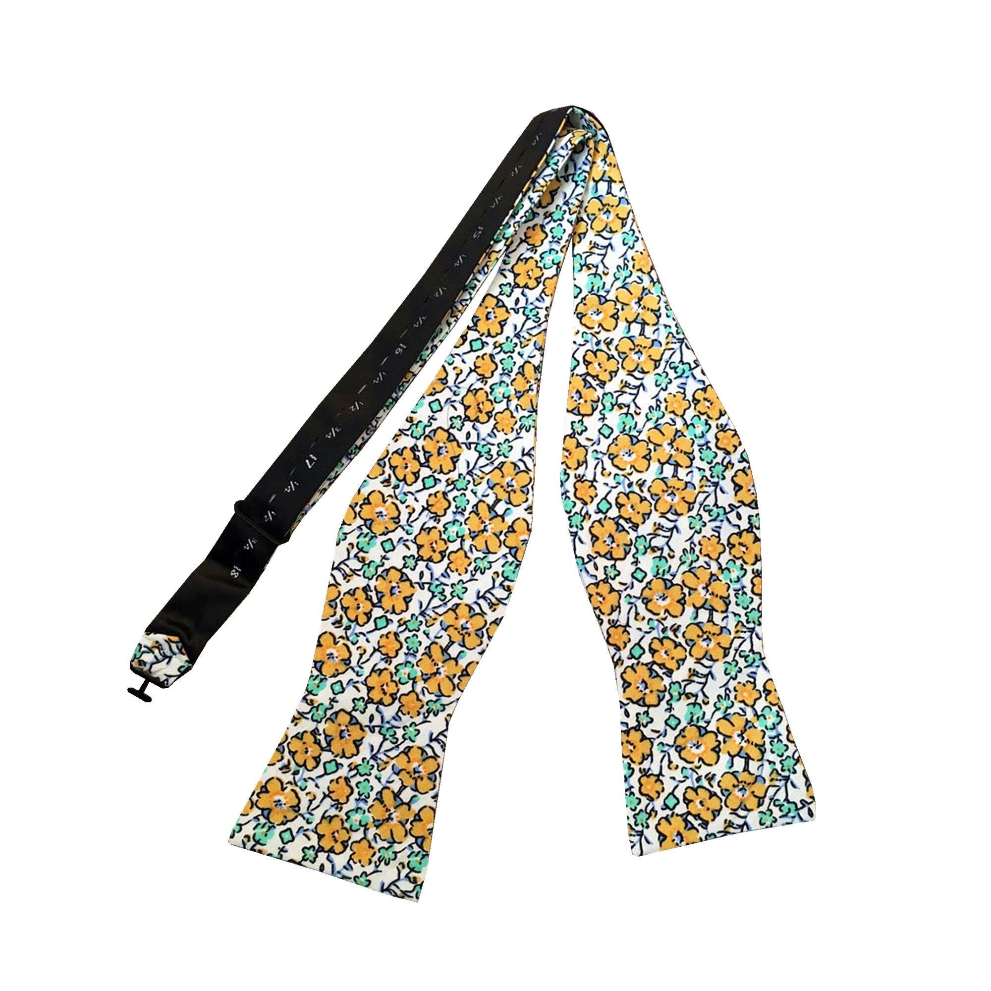White Yellow Floral Self-tied Bow Tie