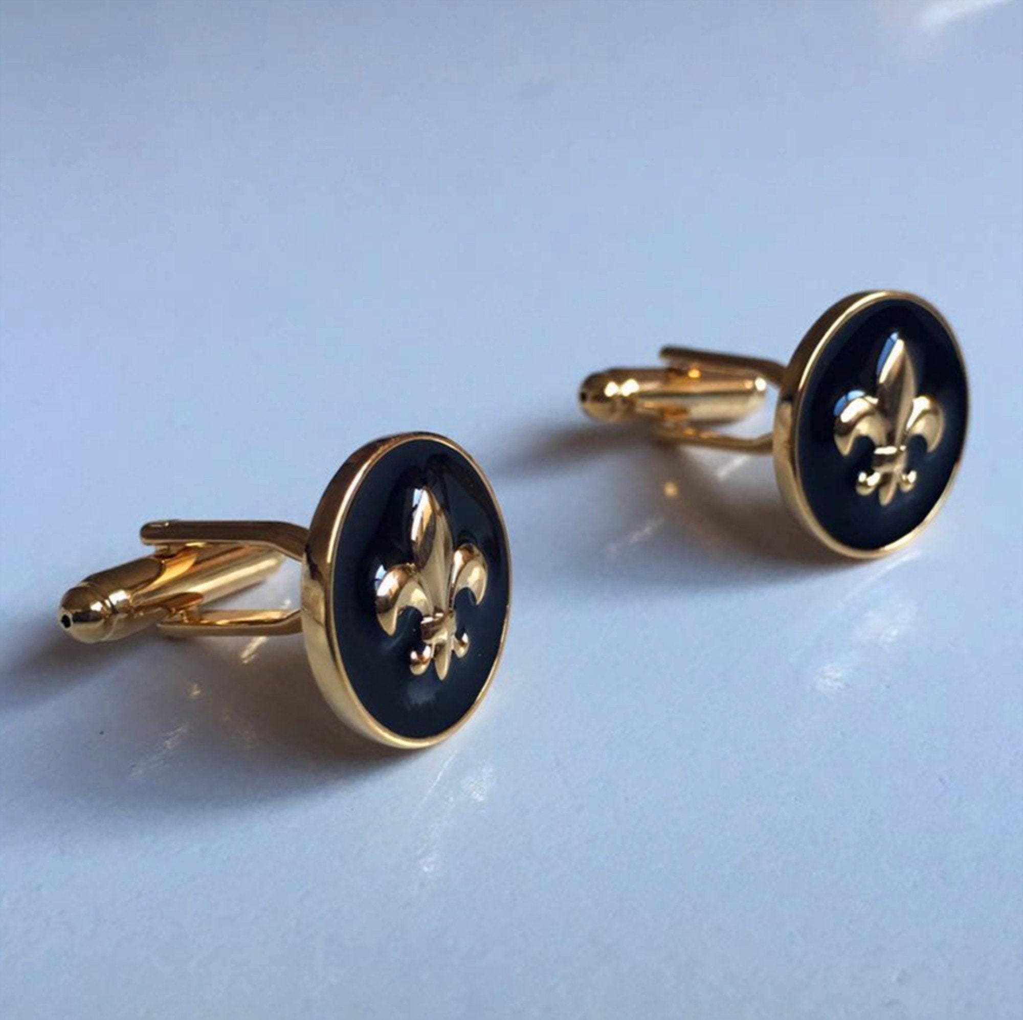 Gold Black Fleur De Lis Cufflinks