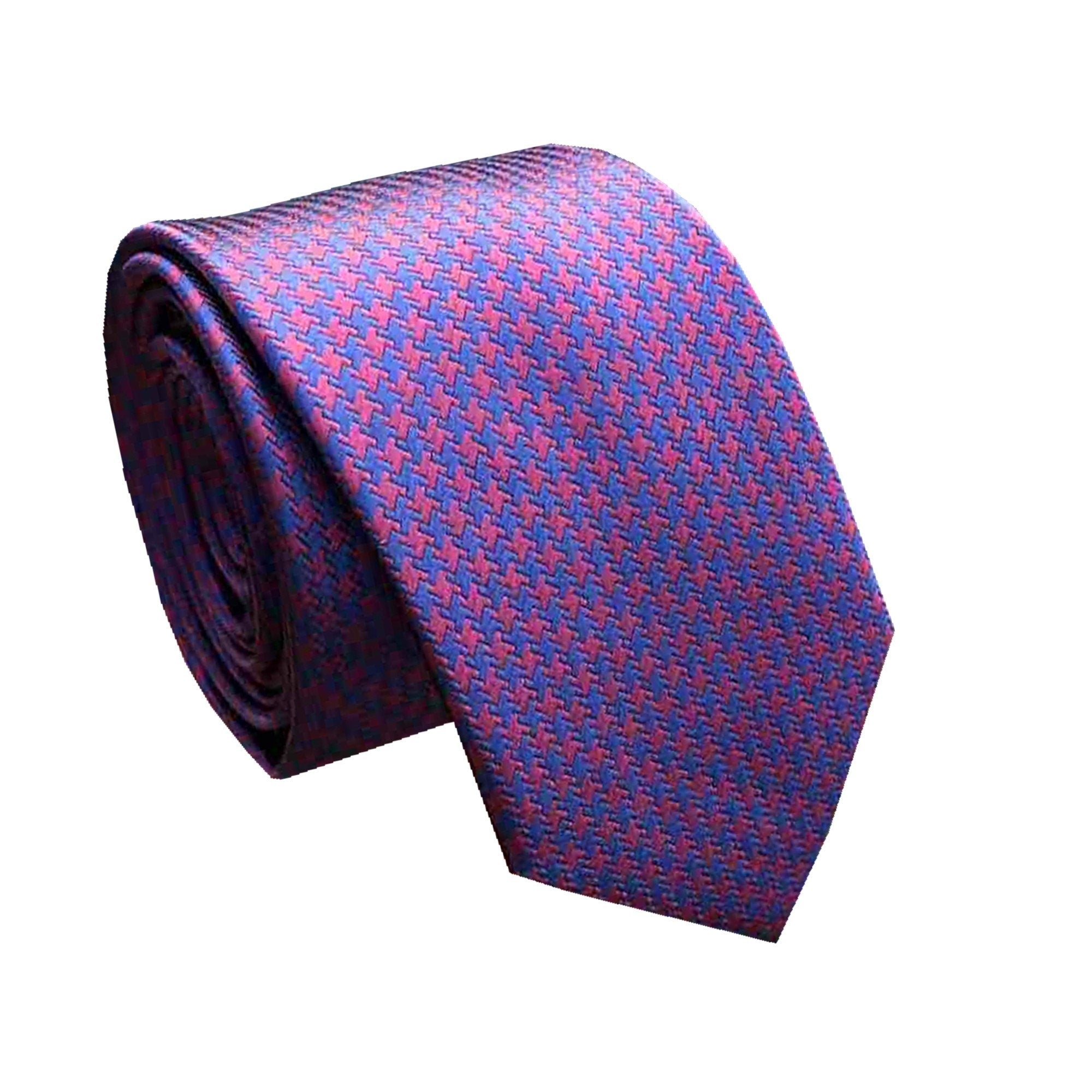 Purple and Navy Houndstooth Skinny Tie
