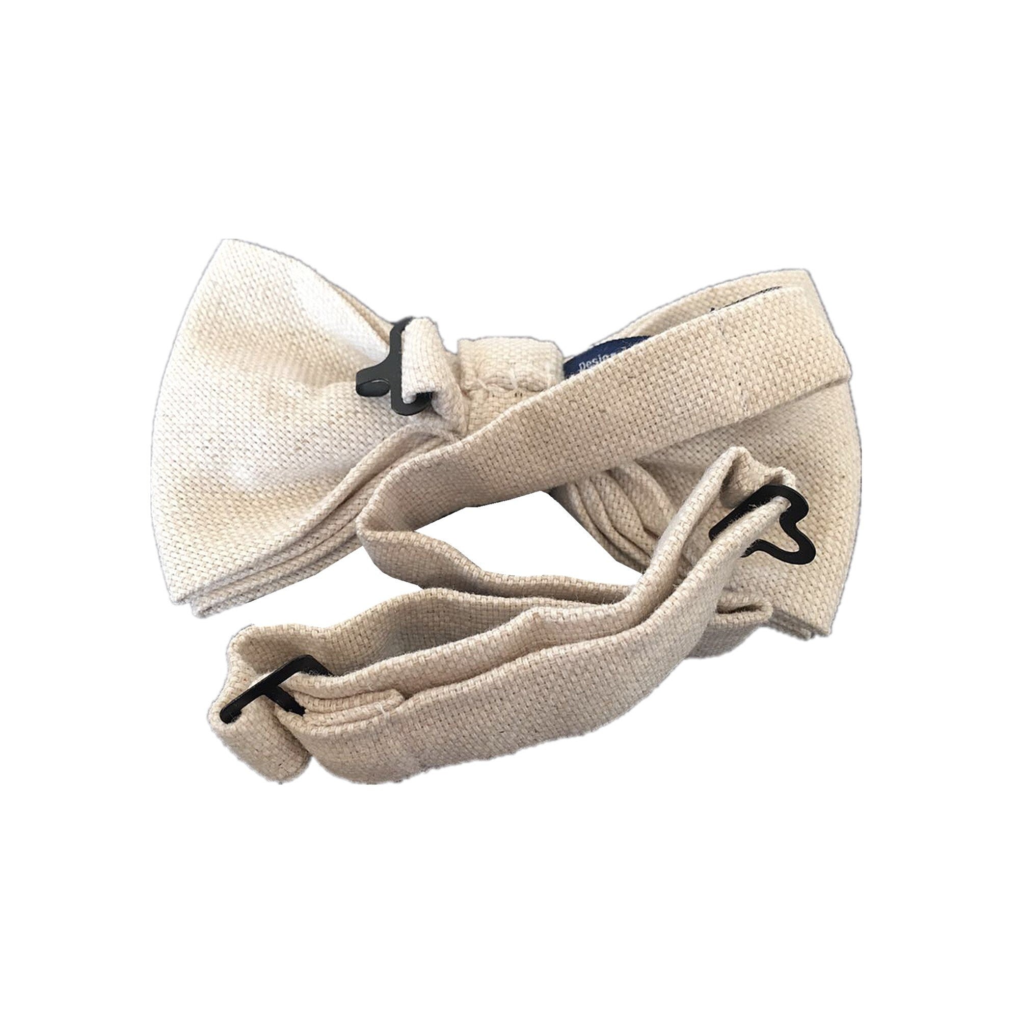 Creamy White Linen Pre-tied Bow Tie