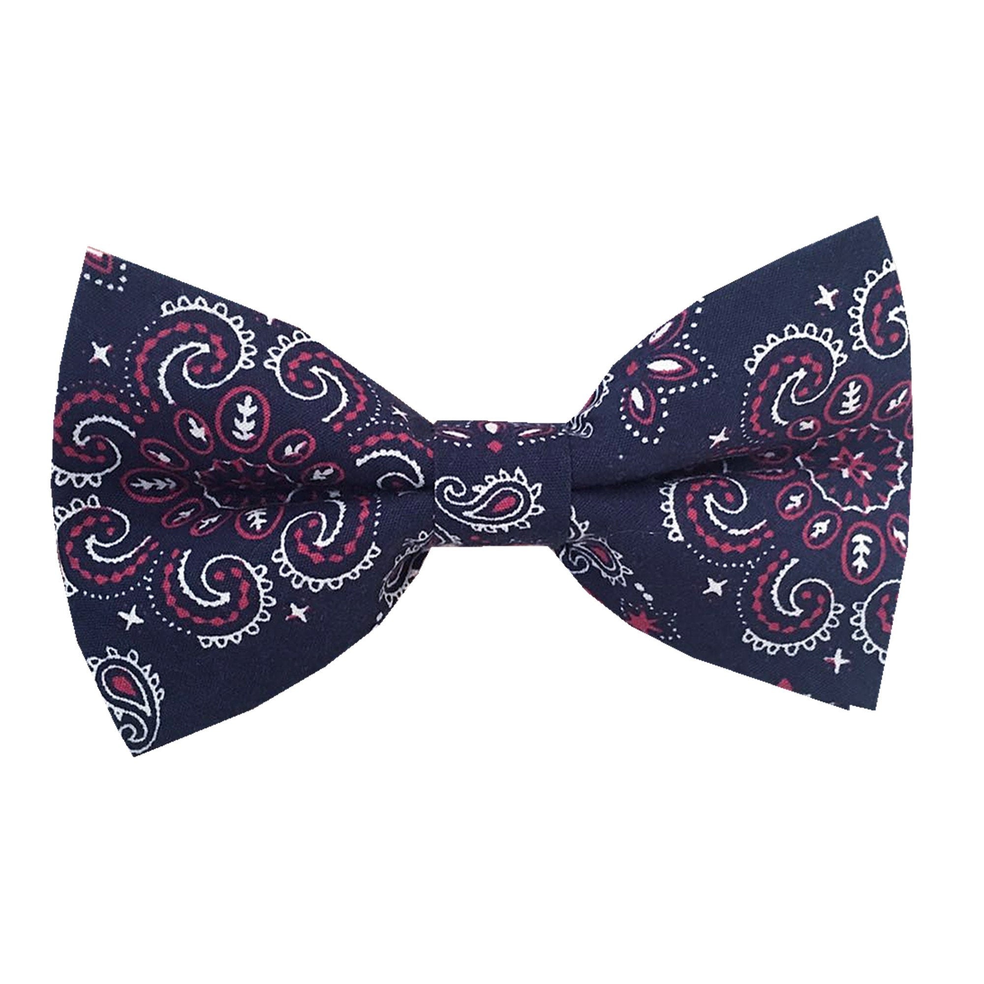 Navy Blue Red Paisley Pre-tied Bow Tie