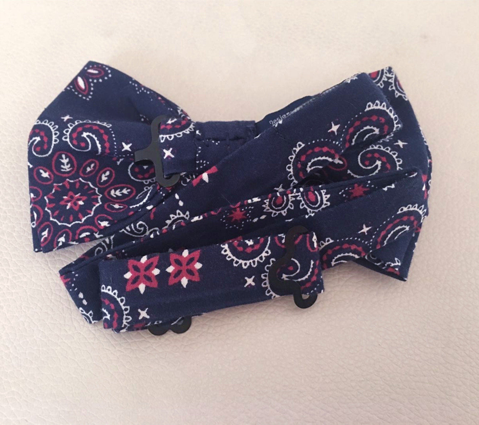 Navy Blue Red Paisley Pre-tied Bow Tie