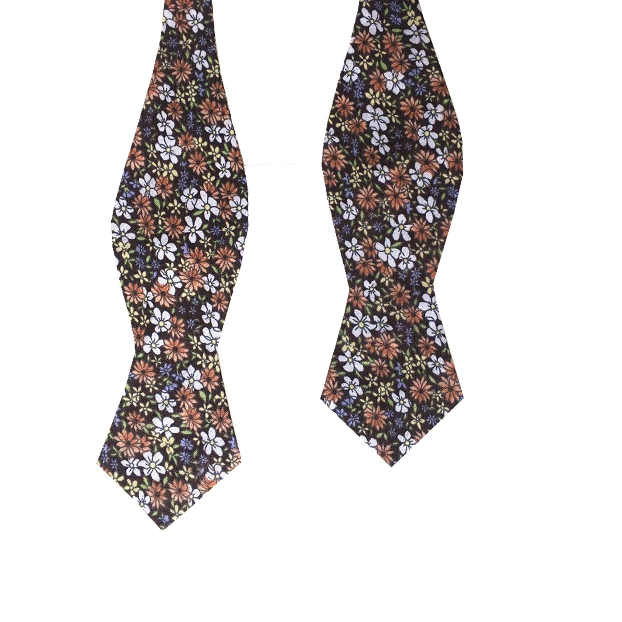Dusty Orange & White Floral Self-tied Tip Bow Tie