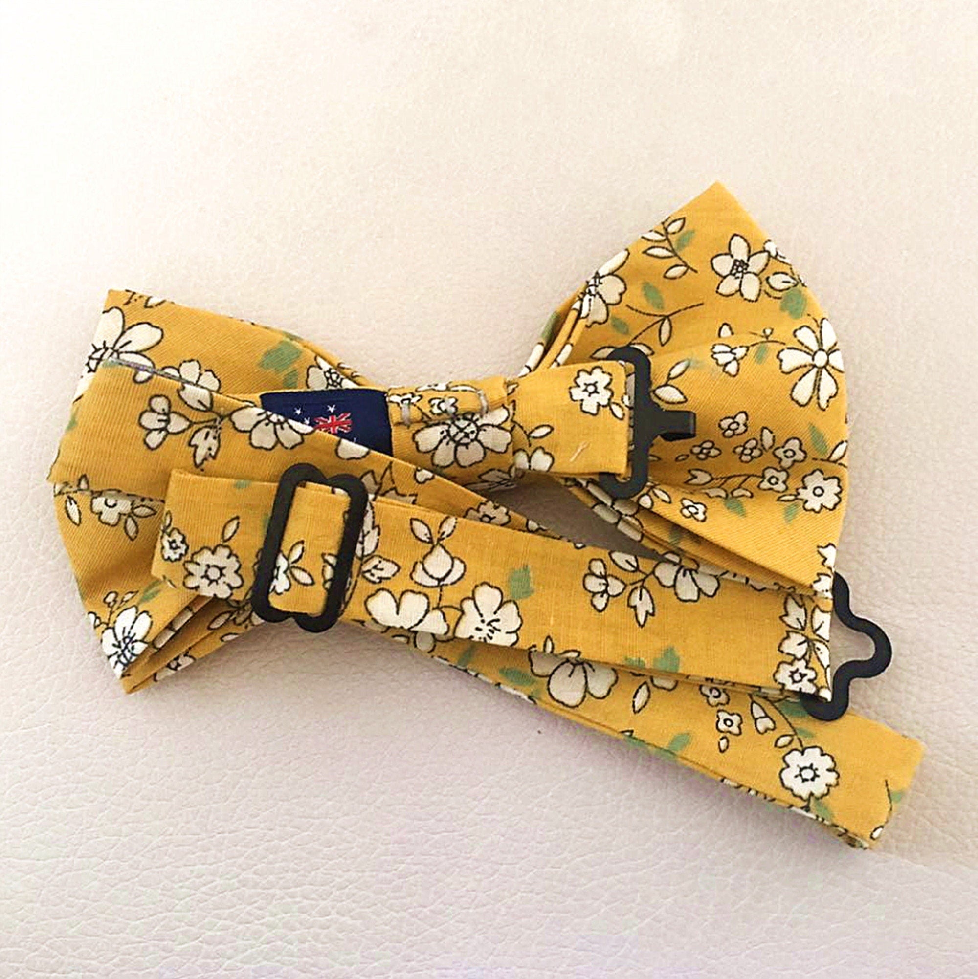 Yellow White Floral Pre-tied Bow Tie