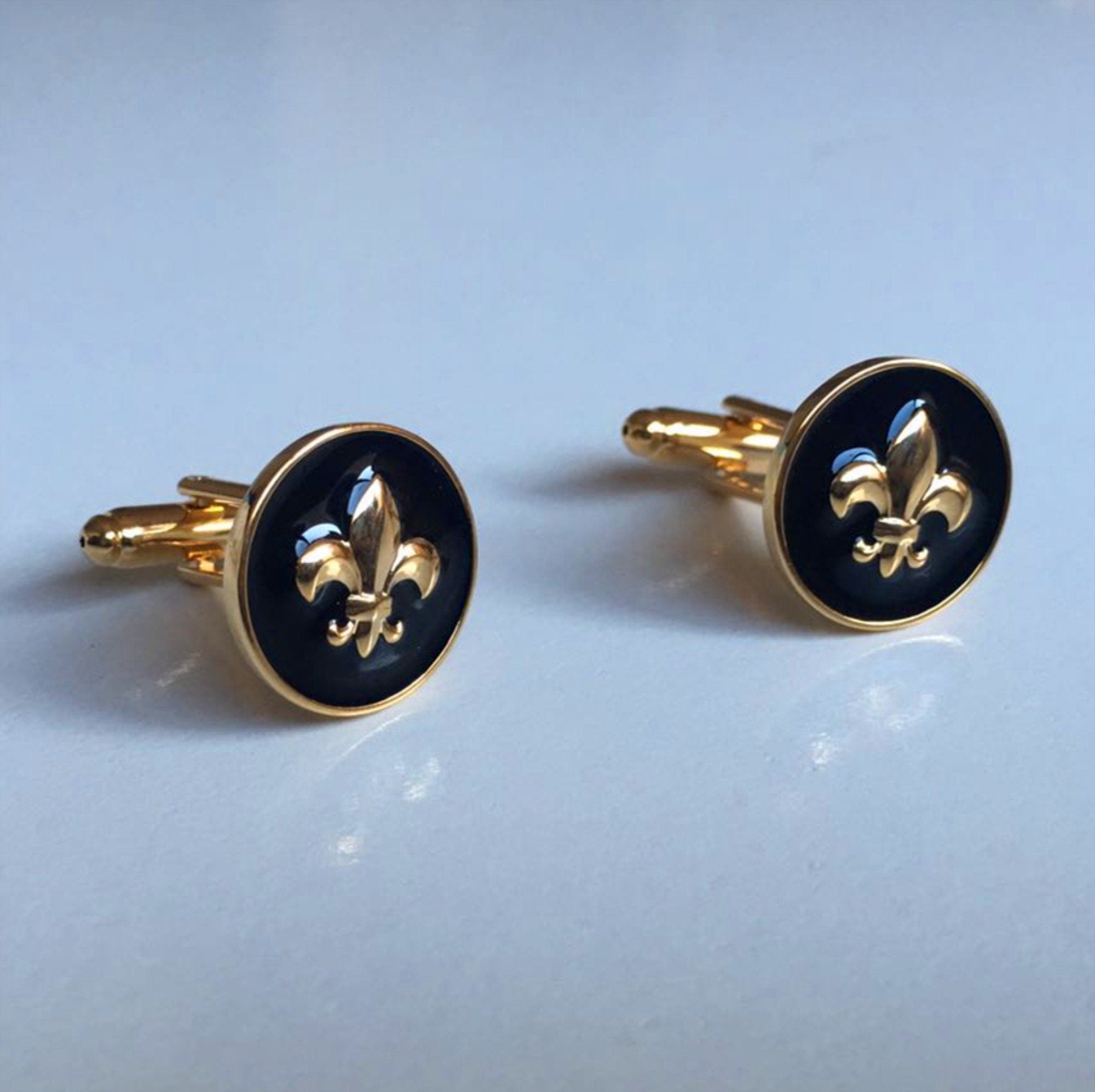 Gold Black Fleur De Lis Cufflinks