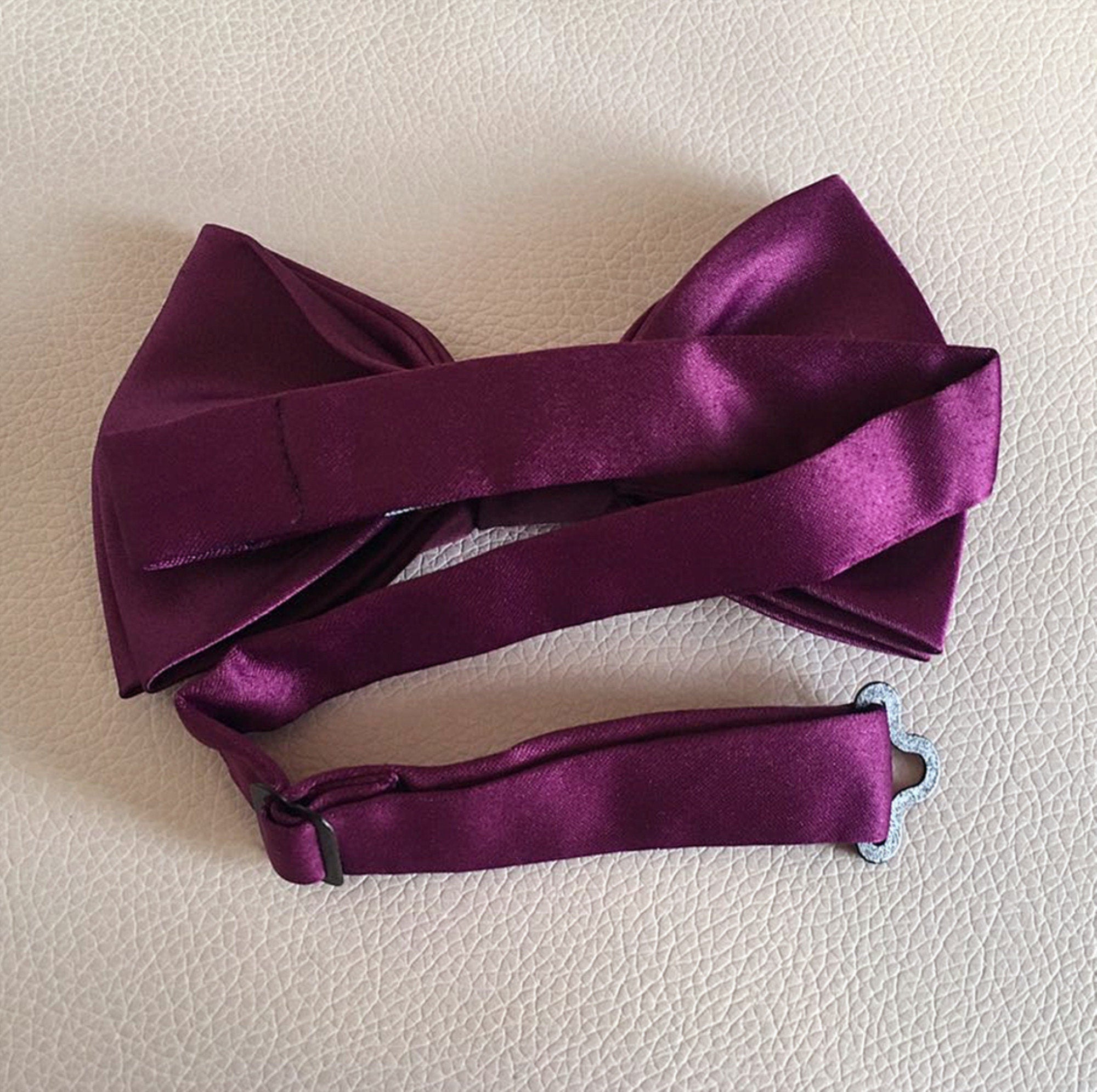 Sangria Purple Satin Pre-tied Bow Tie
