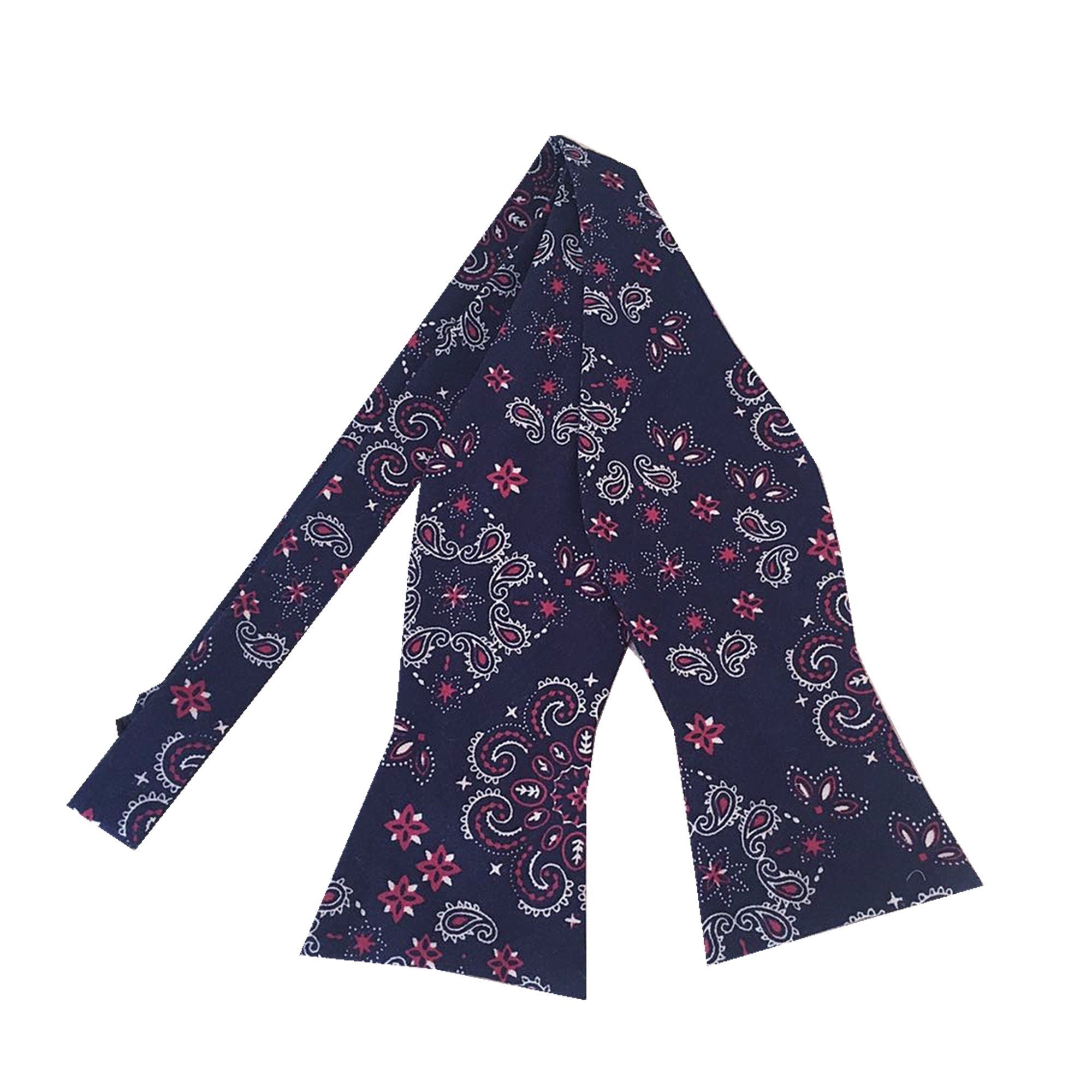 Navy Blue Red Paisley Self-tied Bow Tie