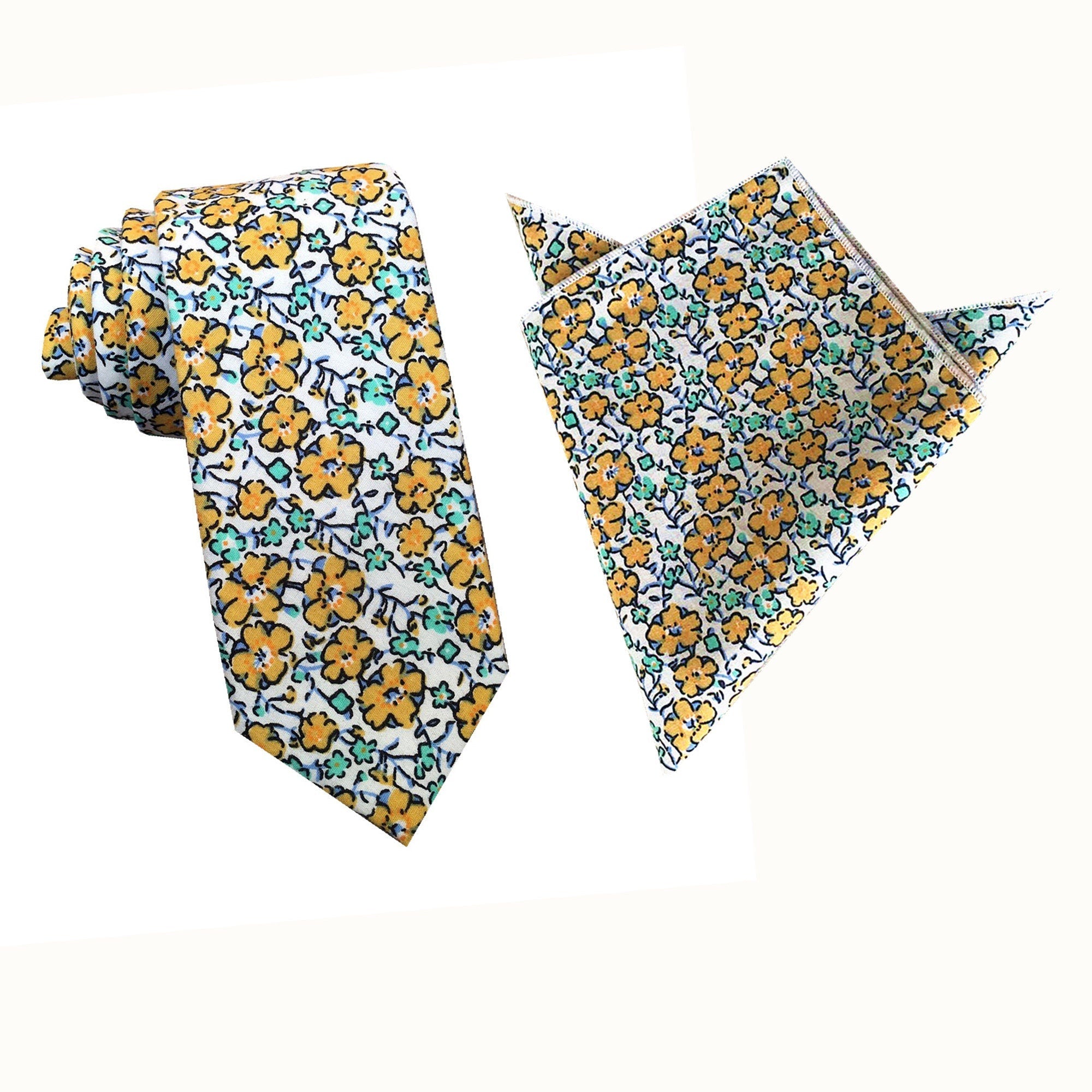 White Yellow Floral Skinny Tie