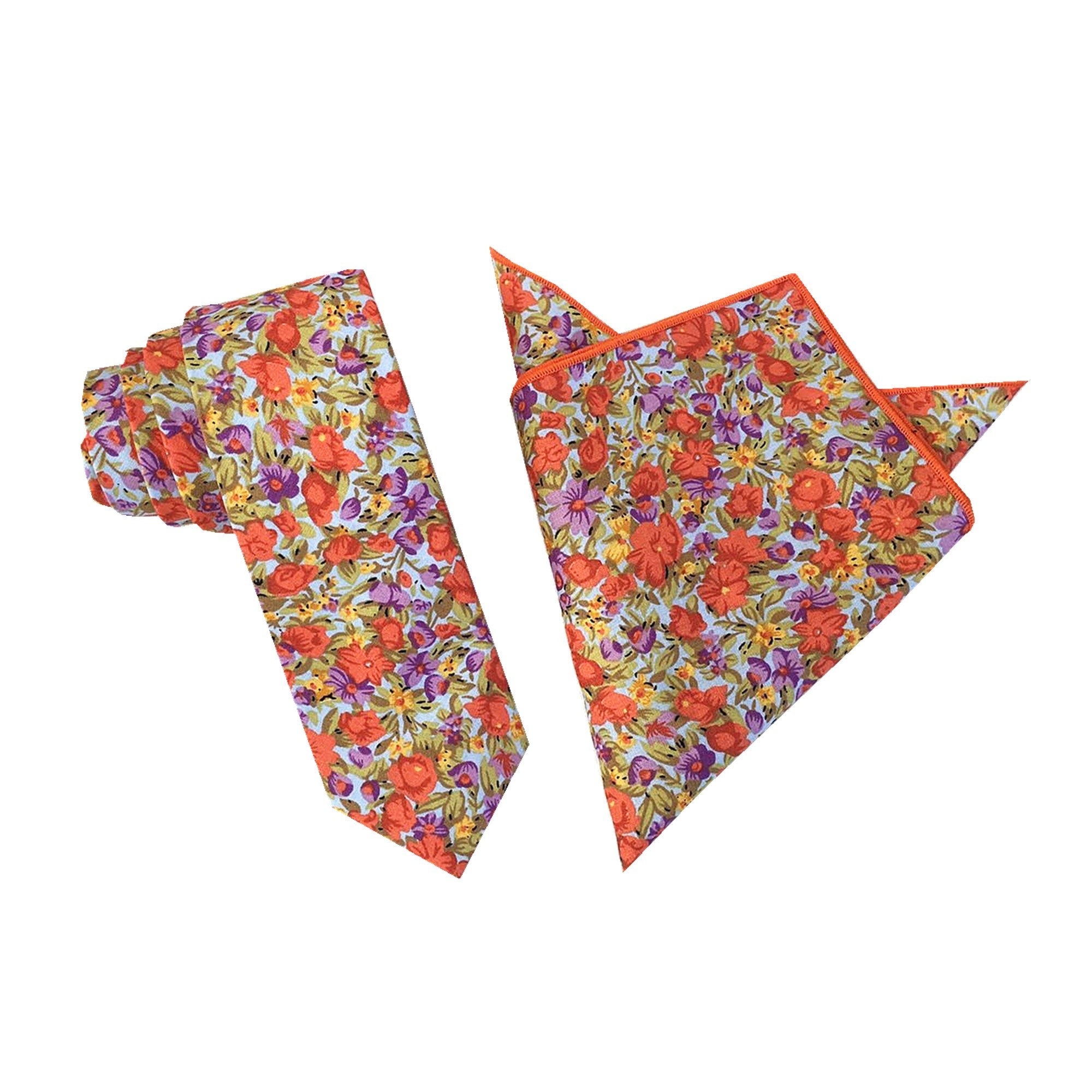 Orange Cotton Floral Skinny Tie