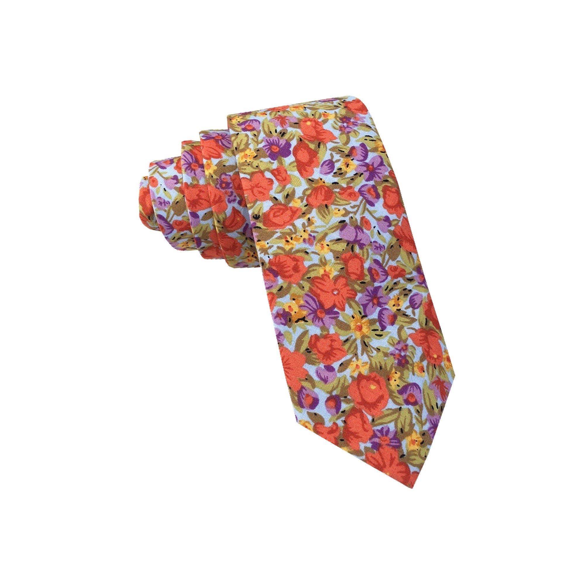 Orange Cotton Floral Skinny Tie