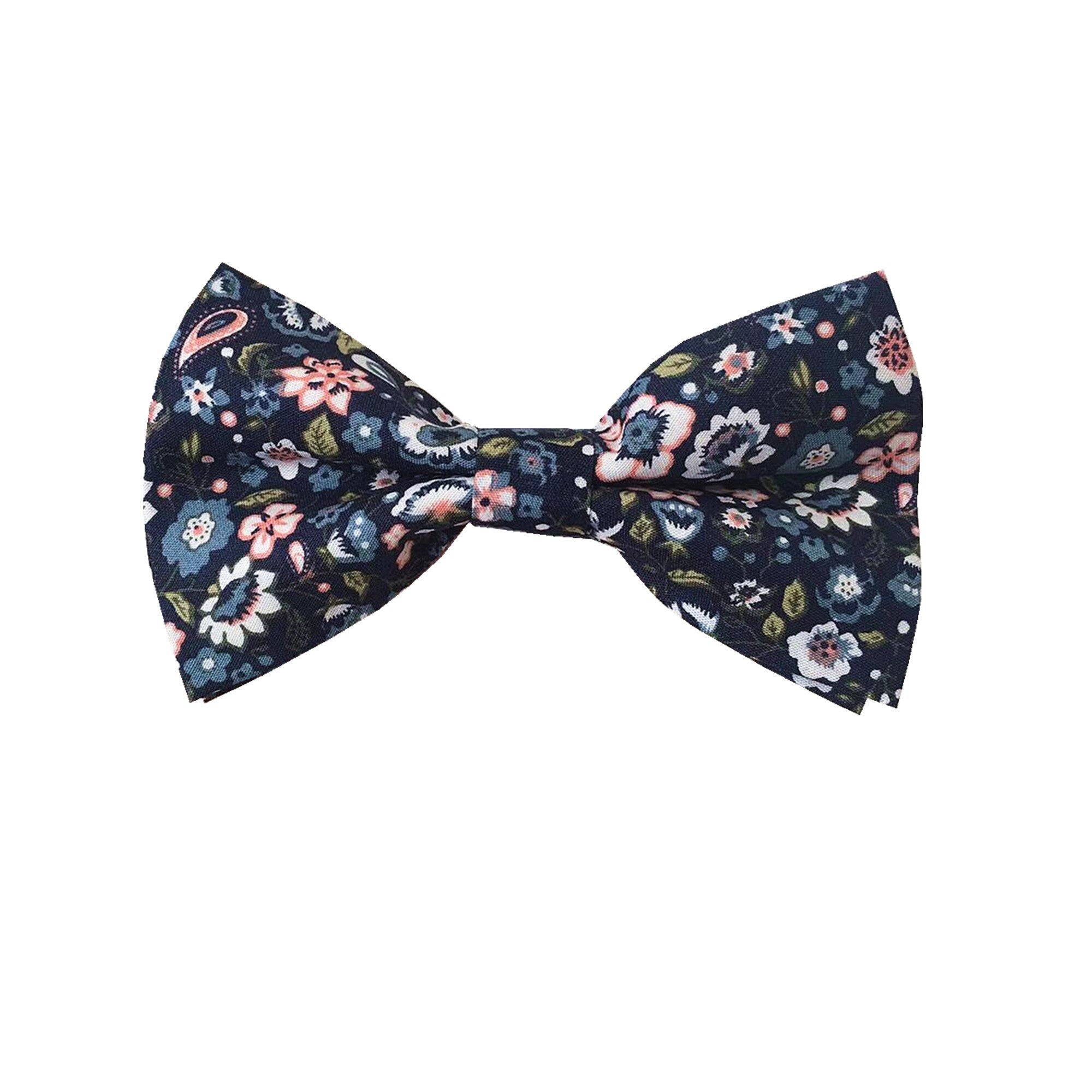 Dark Midnight with White & Pink Floral Pre-tied Bow Tie