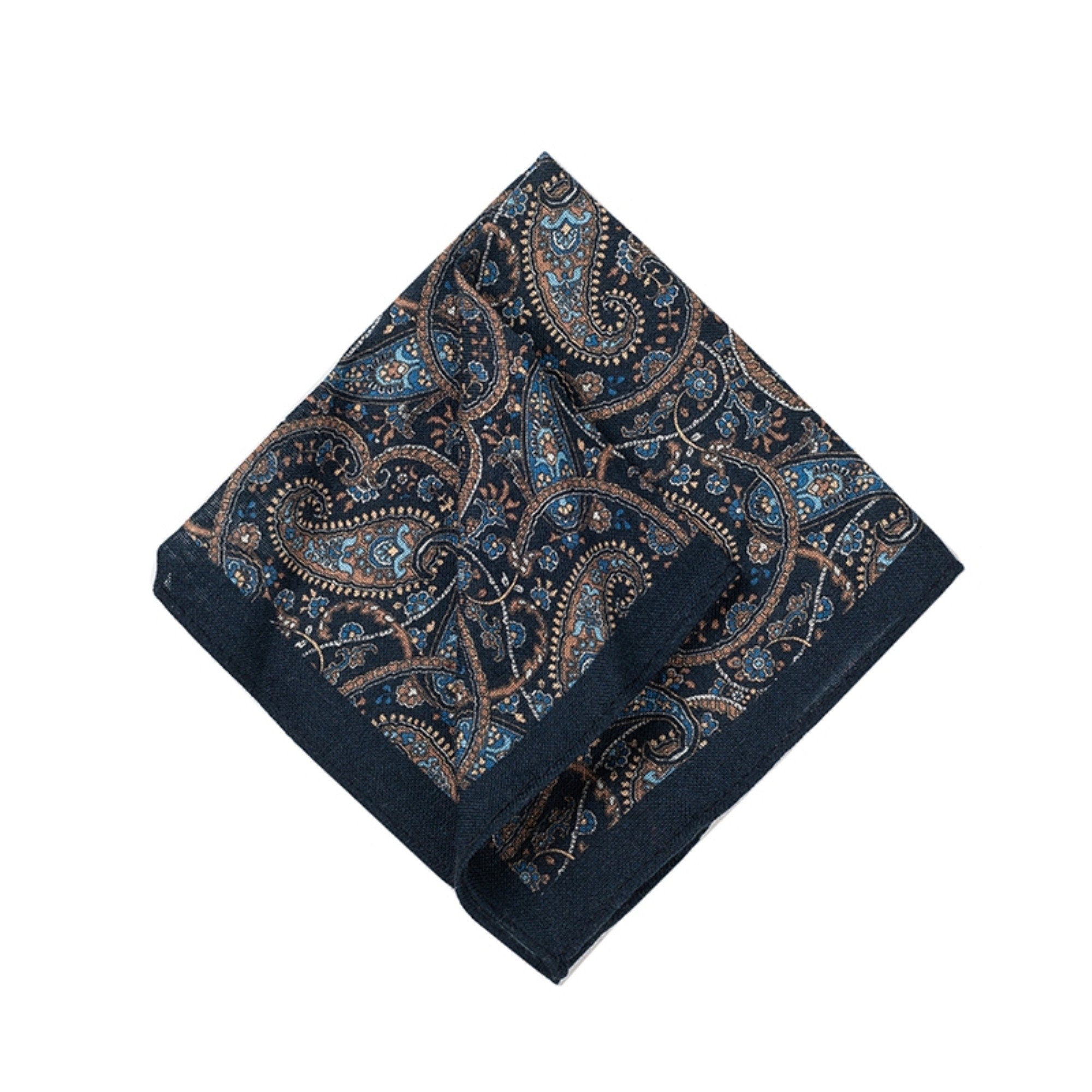 Dark Midnight Paisley Wool Pocket Square