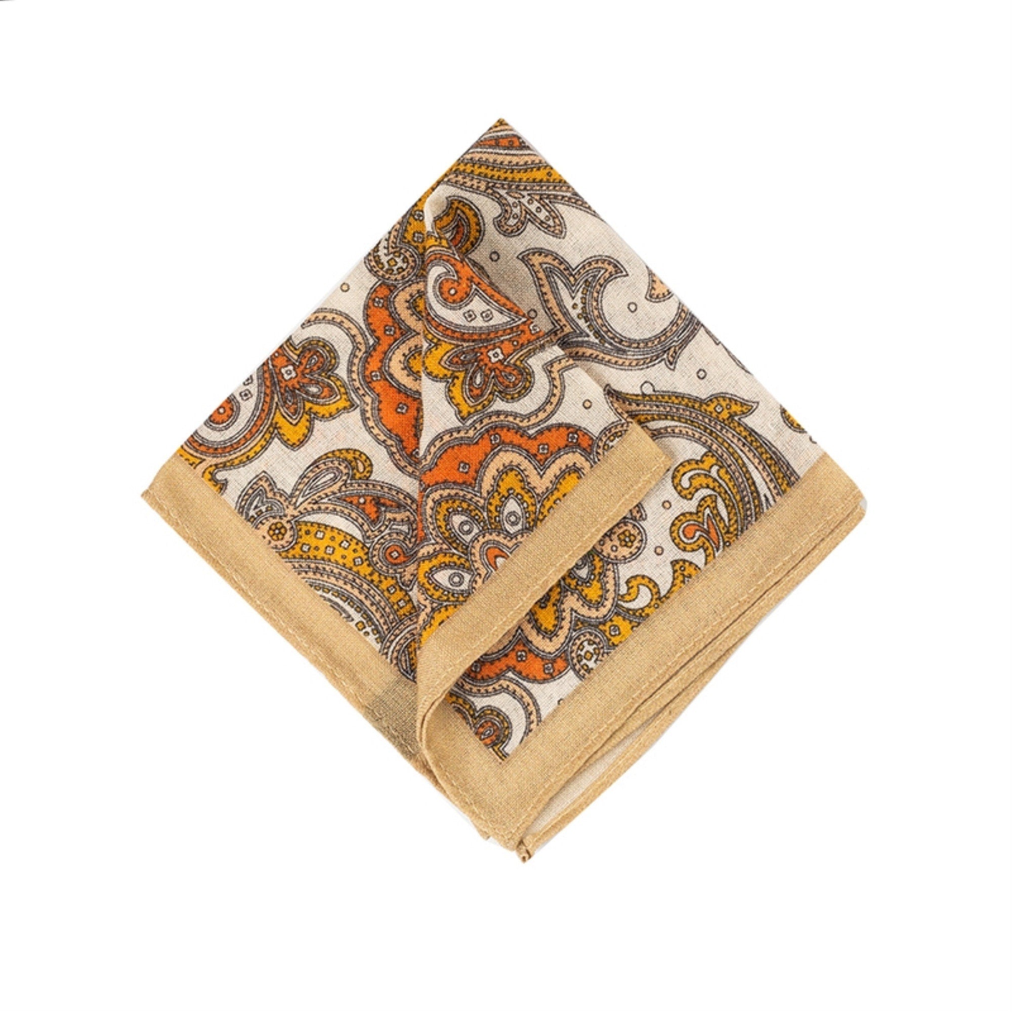 Khaki Paisley Wool Pocket Square