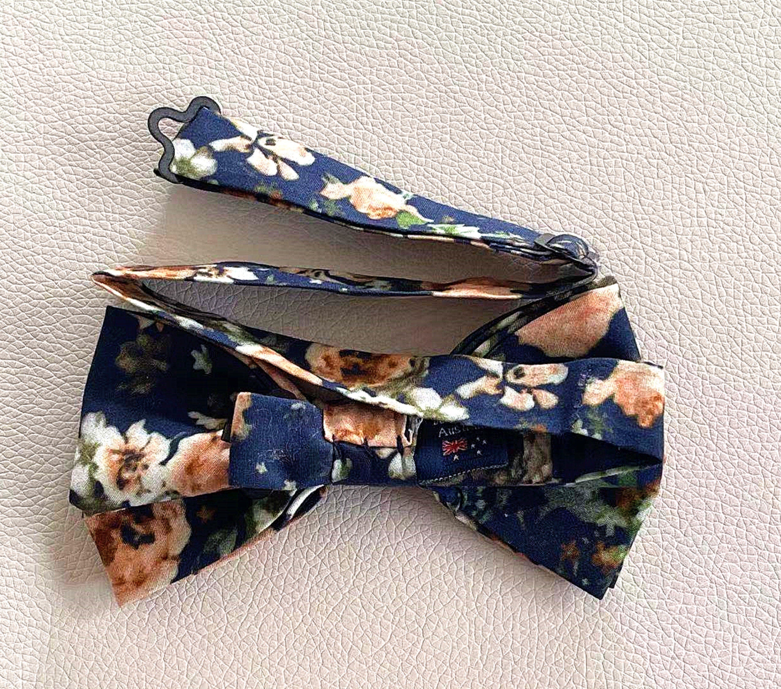 Navy Peach Floral Pre-tied Bow Tie