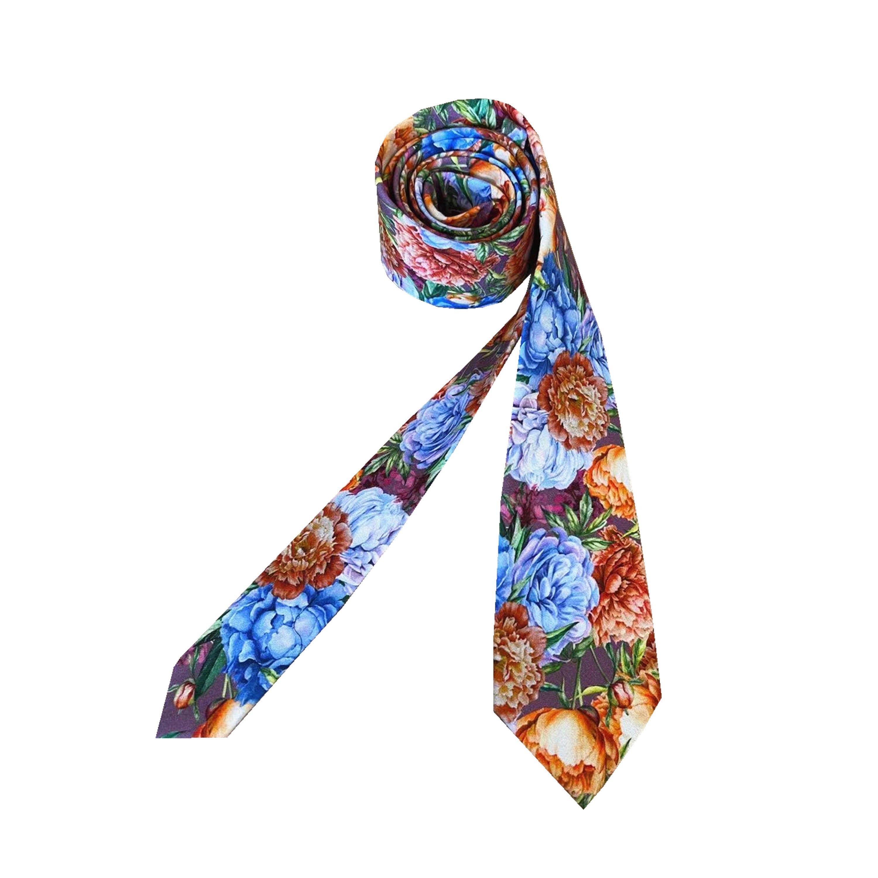 Orange Blue Floral Skinny Tie