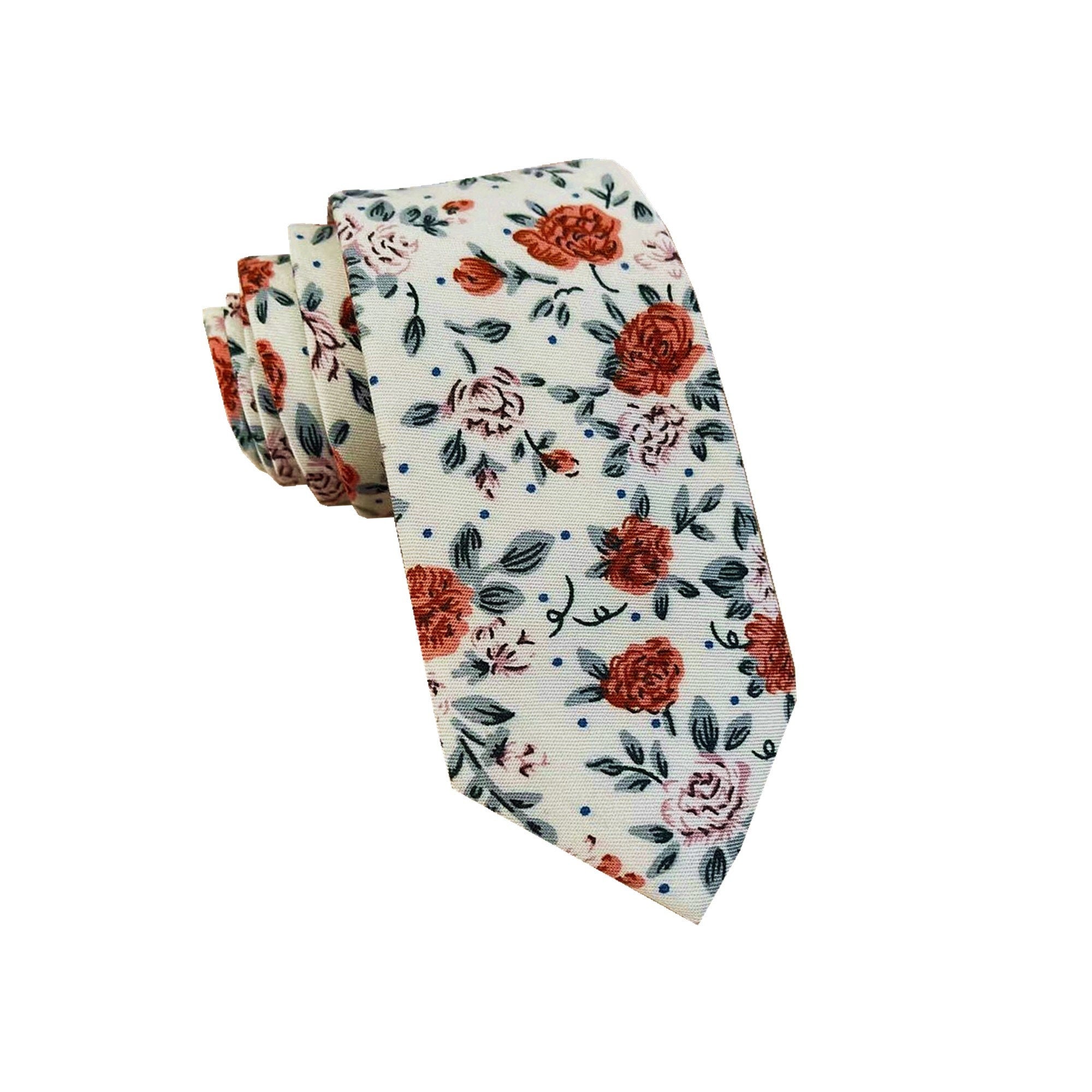 Orange Rose Floral Skinny Tie
