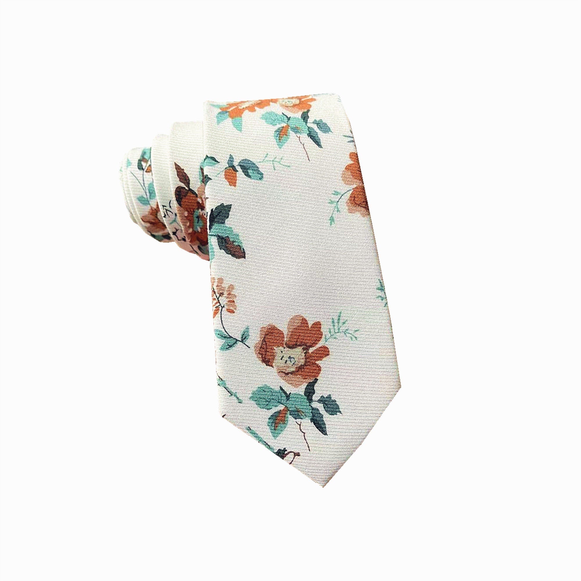 White Rust Floral Skinny Tie