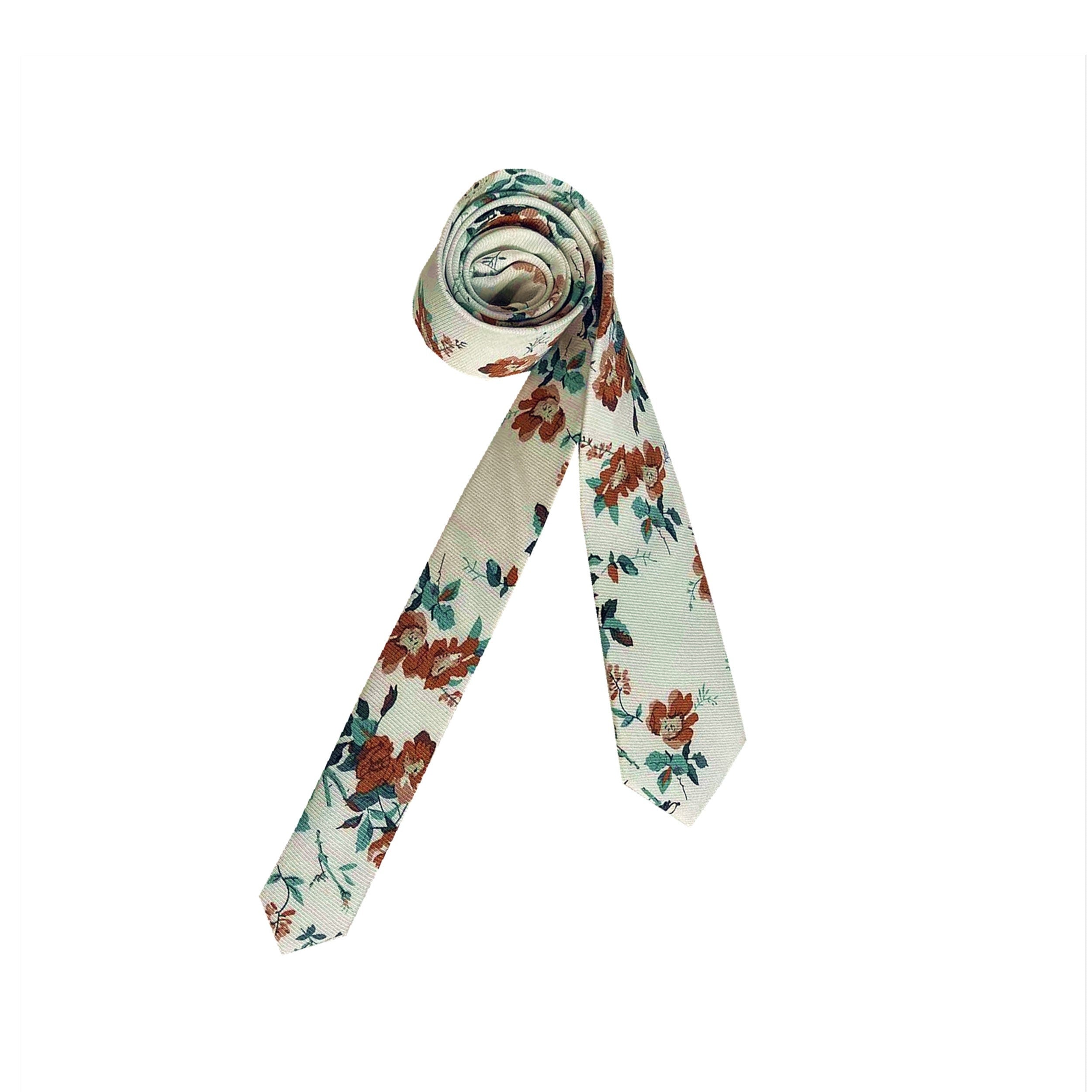 White Rust Floral Skinny Tie