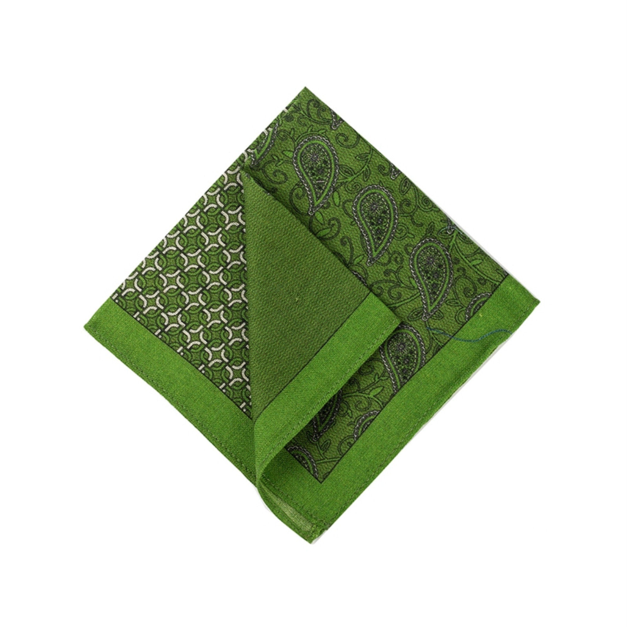 Green Paisley Wool Pocket Square