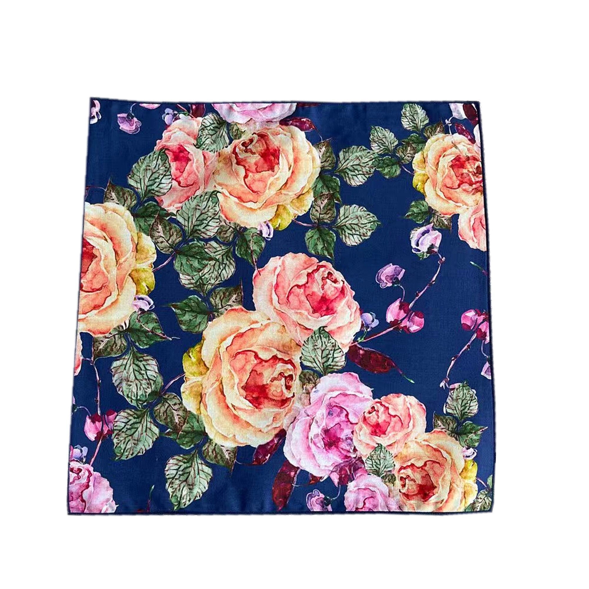 Navy Orange Floral Pocket Square